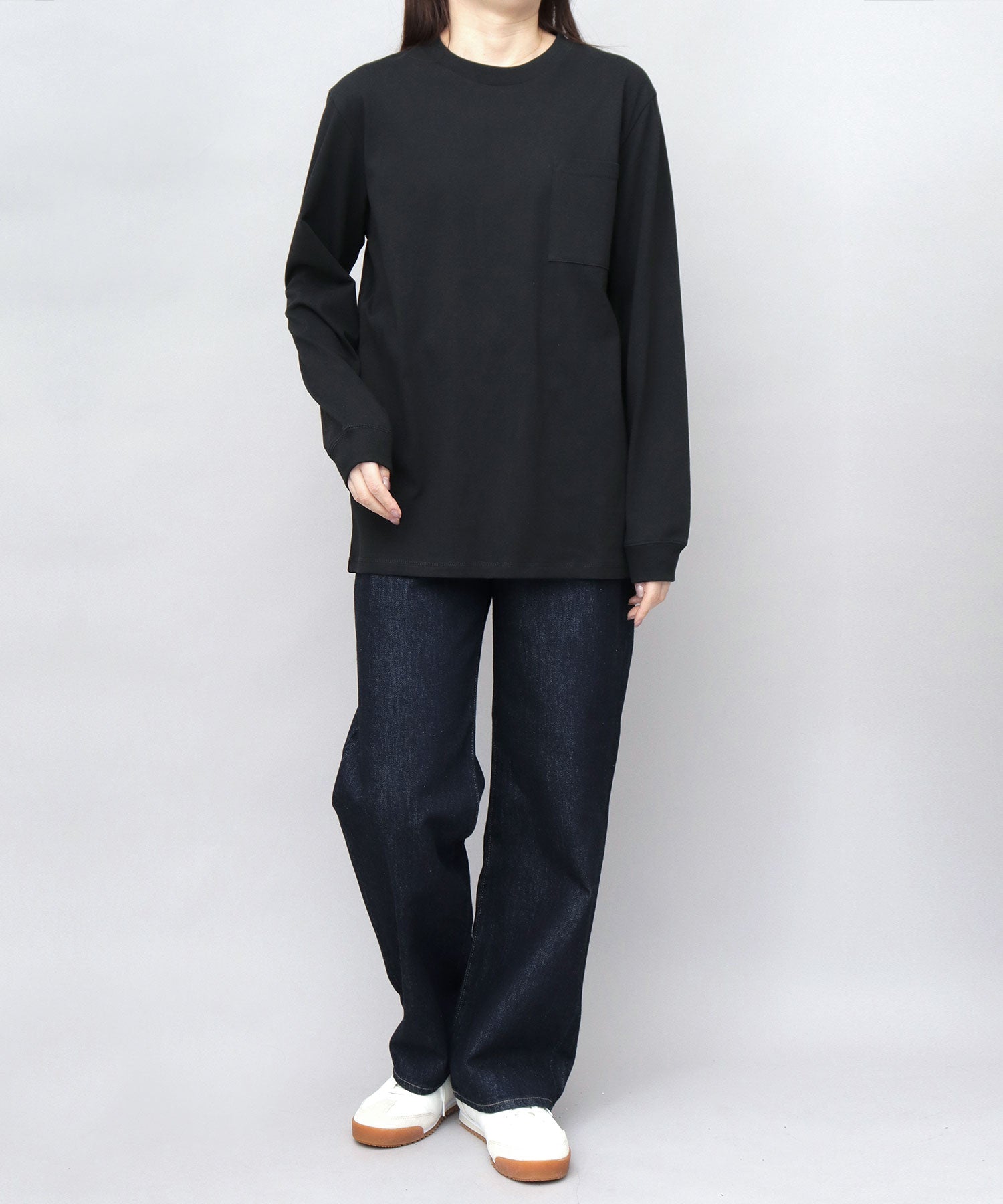 グッドウェア GOODWEAR USAコットン 吸水速乾・接触冷感 袖リブ ポケット付き ロングスリーブ Tシャツ （ホワイト） ホワイト