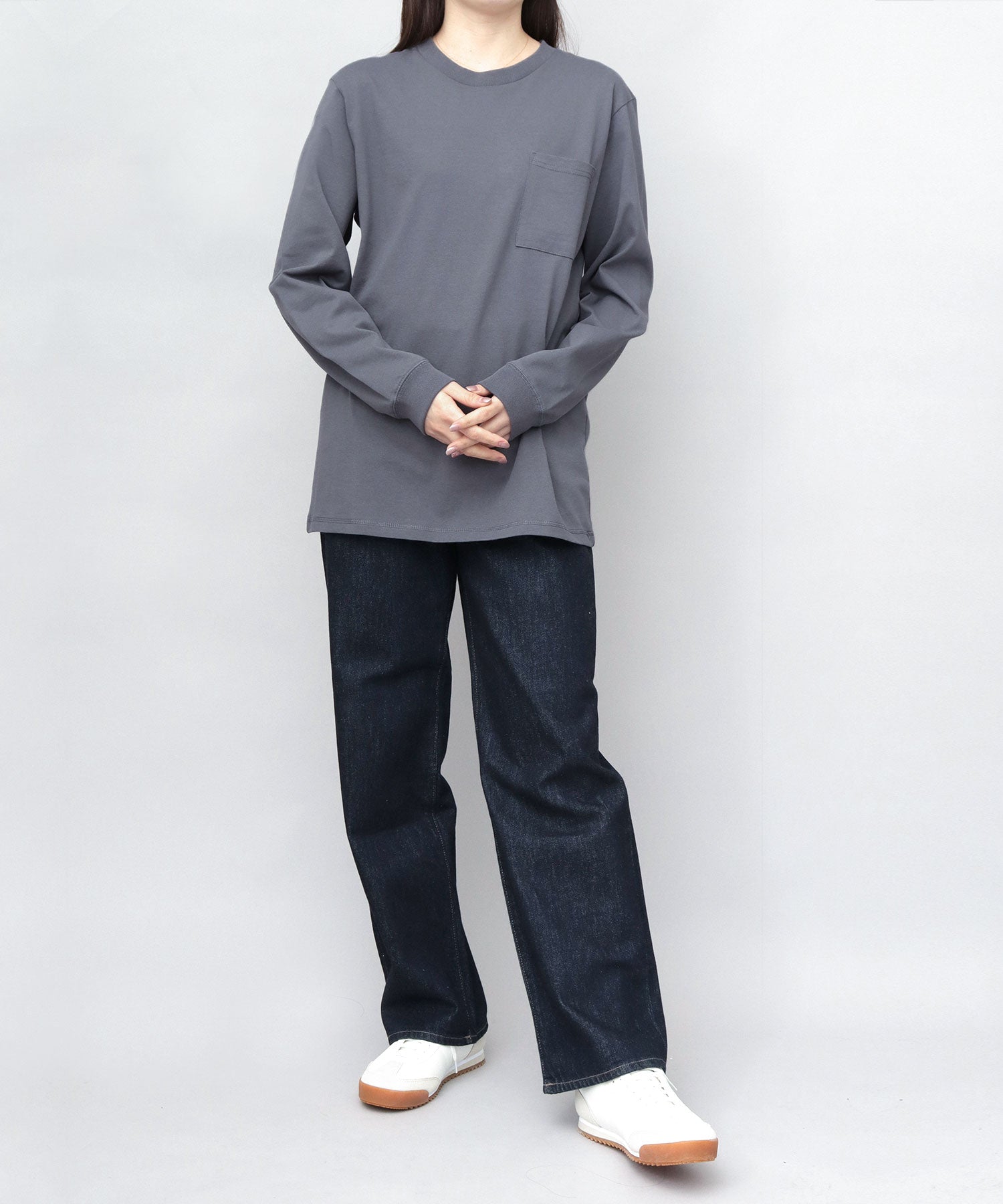 グッドウェア GOODWEAR USAコットン 吸水速乾・接触冷感 袖リブ ポケット付き ロングスリーブ Tシャツ （ホワイト） ホワイト
