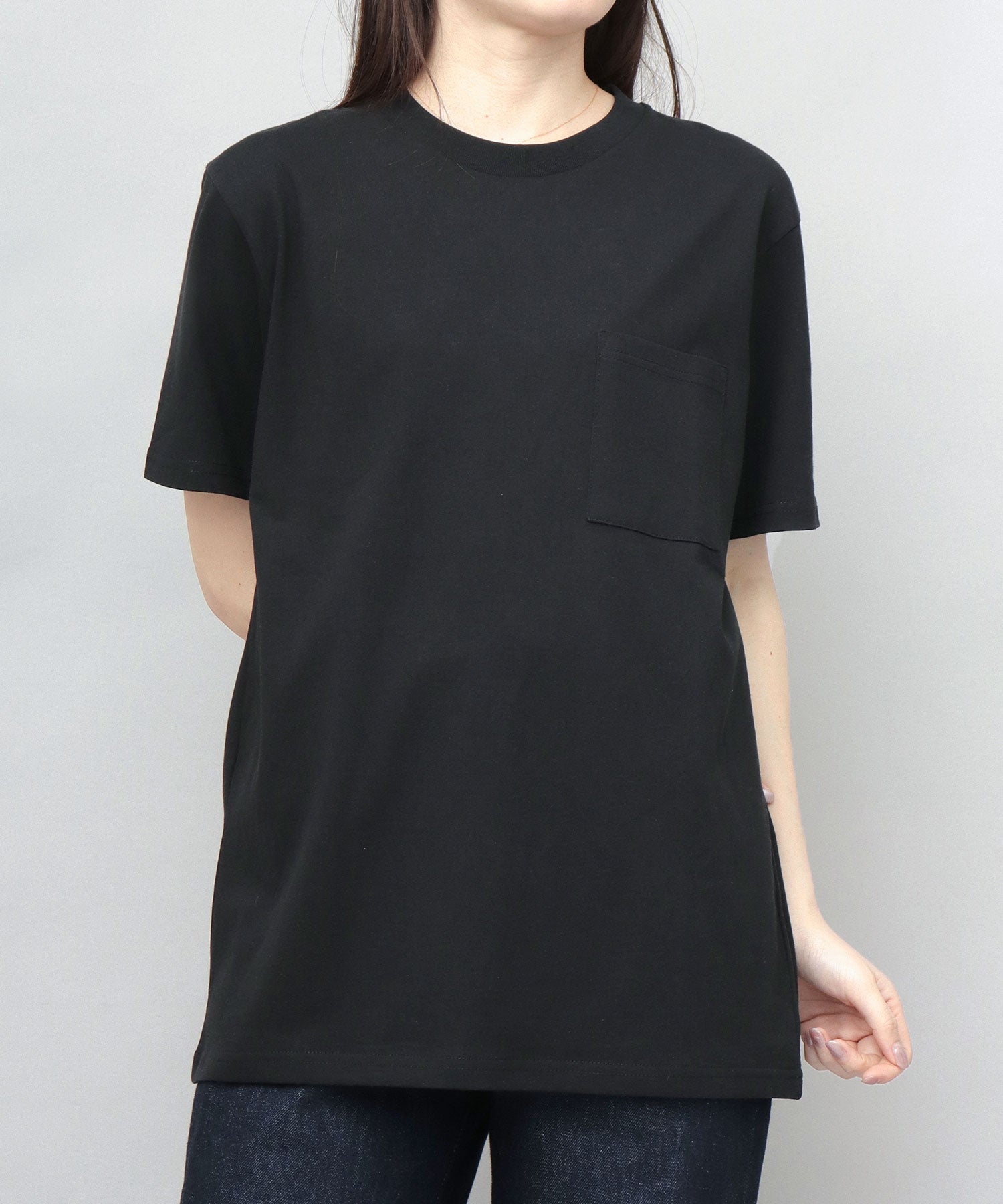 グッドウェア GOODWEAR USAコットン 吸水速乾・接触冷感 袖リブ ポケット付き 半袖 Tシャツ （ブラック） ブラック
