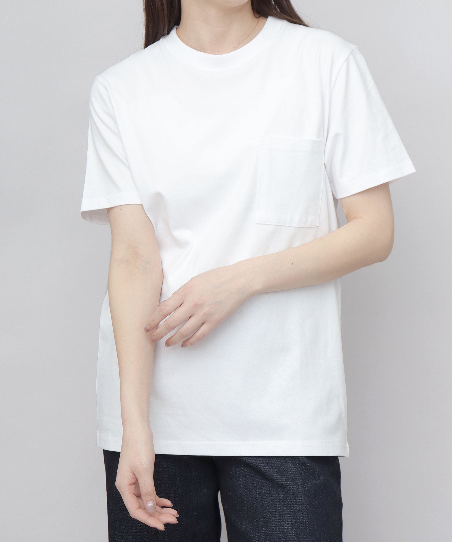 グッドウェア GOODWEAR USAコットン 吸水速乾・接触冷感 袖リブ ポケット付き 半袖 Tシャツ （ホワイト） ホワイト