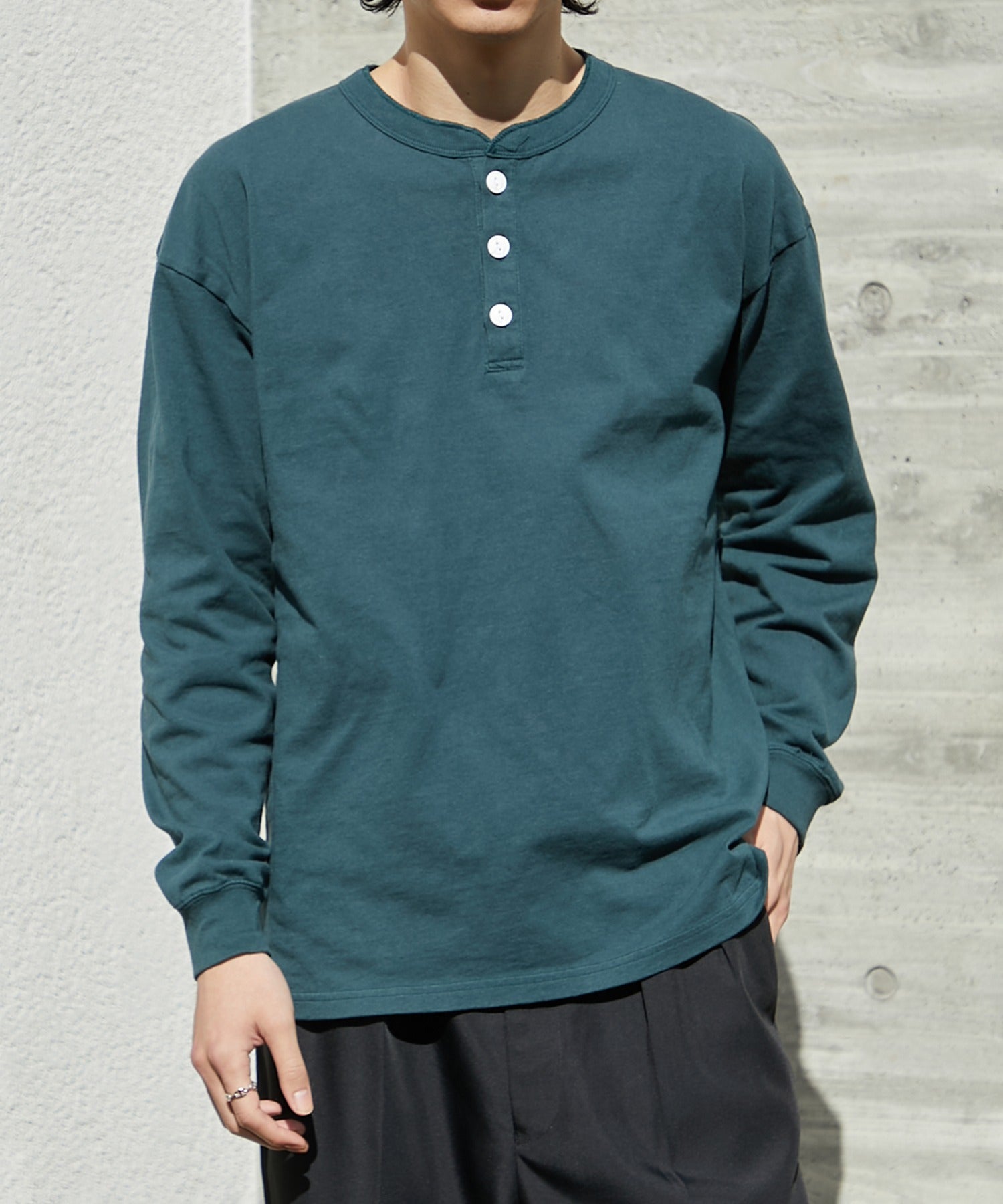 グッドウェア GOODWEAR 【Goodwear】ヘンリーネック L/S TEE ヘビーウェイトUSAコットン 2W7-5512 （ダークグリーン） ダークグリーン