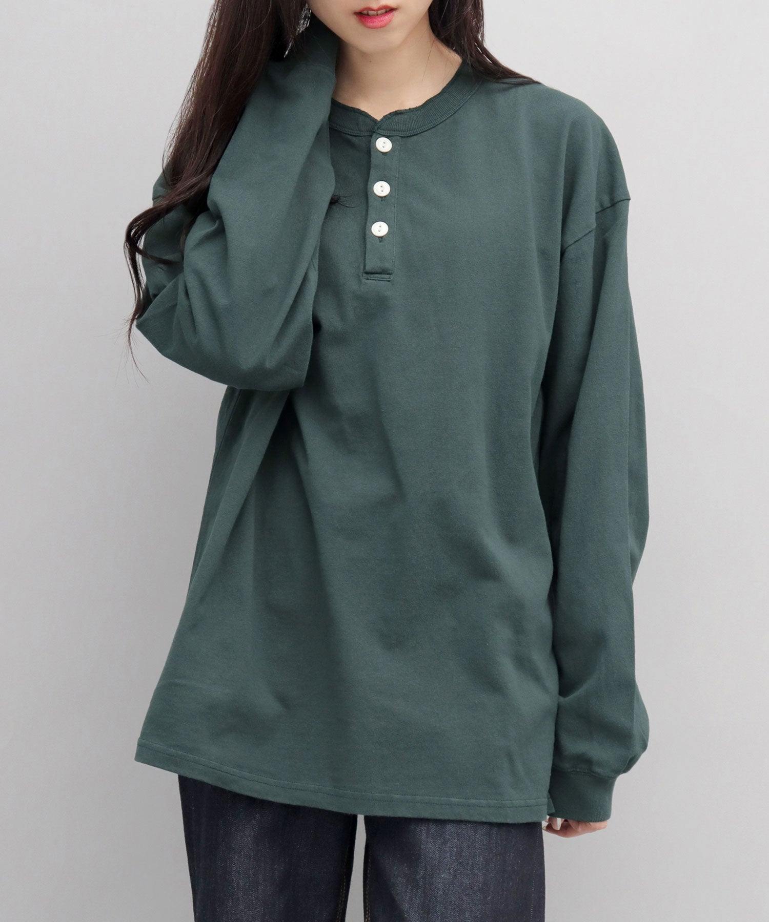グッドウェア GOODWEAR USAコットン ヘンリーネック ロングスリーブTシャツ ロンT 長袖 レギュラーシルエット （ダークグリーン） ダークグリーン