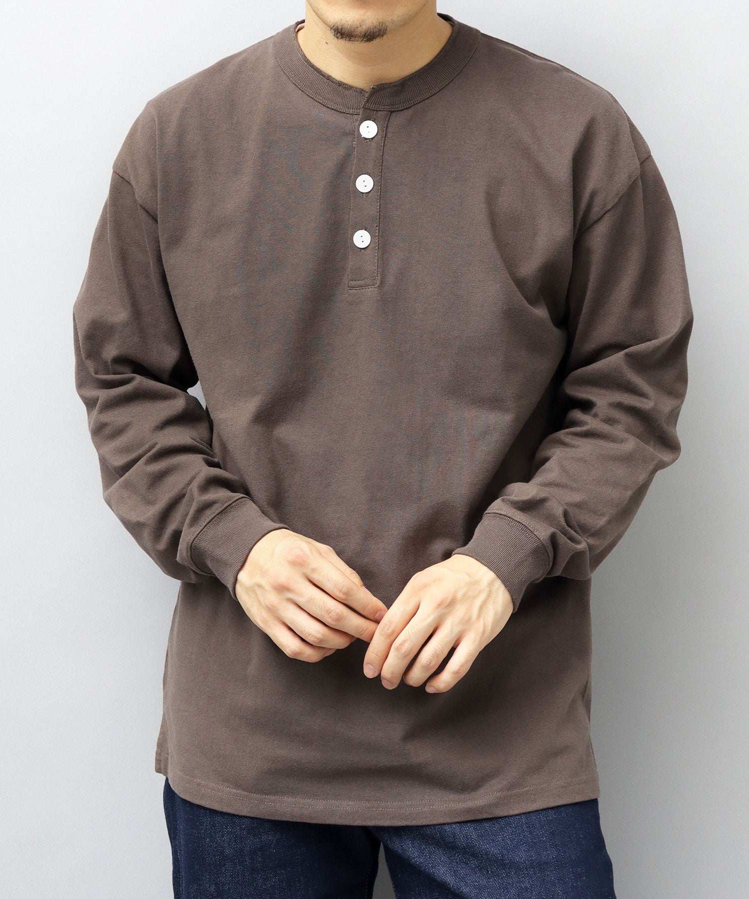 グッドウェア GOODWEAR USAコットン ヘンリーネック ロングスリーブTシャツ ロンT 長袖 レギュラーシルエット （ダークグリーン） ダークグリーン