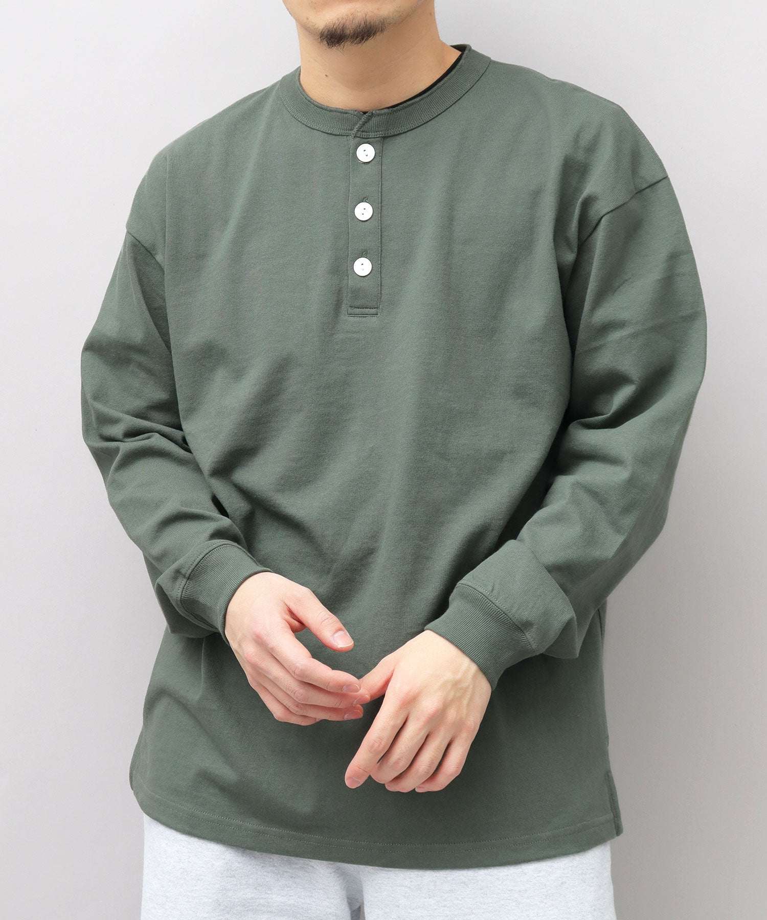 グッドウェア GOODWEAR USAコットン ヘンリーネック ロングスリーブTシャツ ロンT 長袖 レギュラーシルエット （ダークグリーン） ダークグリーン
