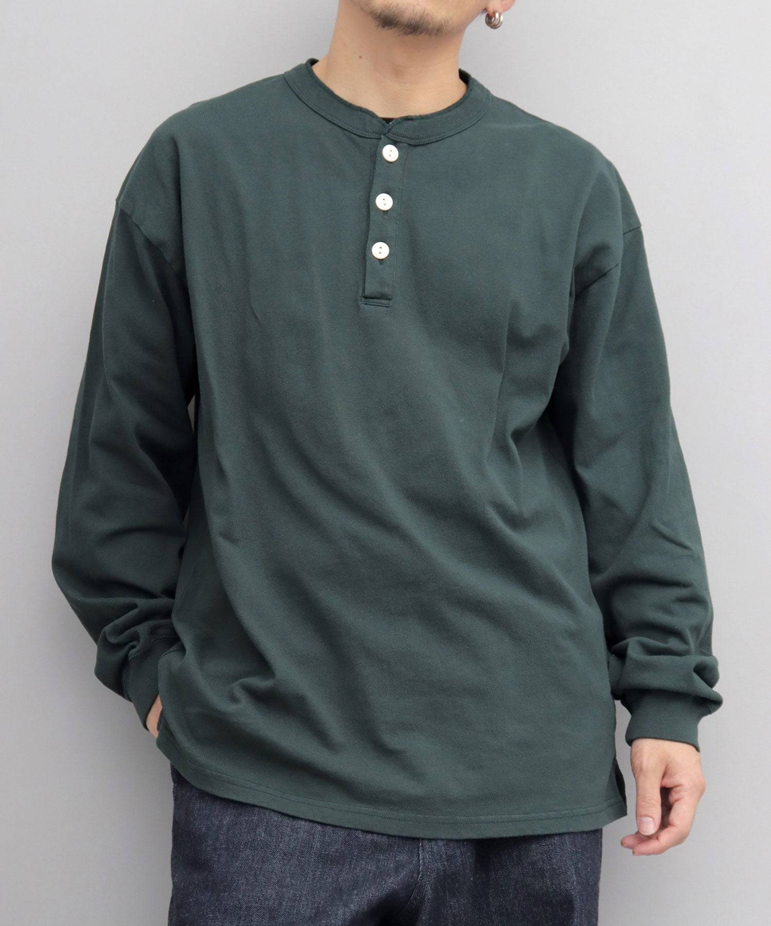 グッドウェア GOODWEAR USAコットン ヘンリーネック ロングスリーブTシャツ ロンT 長袖 レギュラーシルエット （ダークグリーン） ダークグリーン