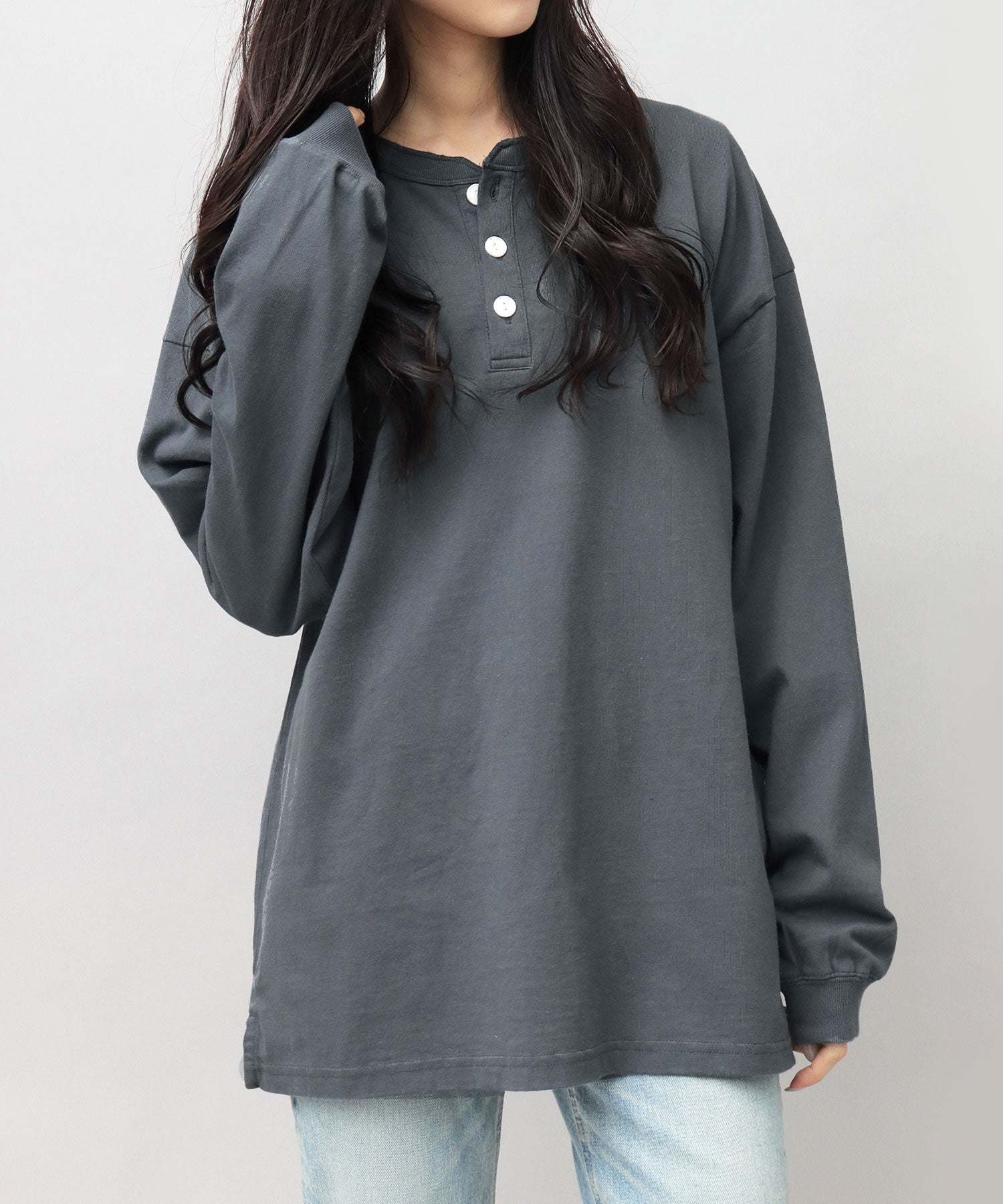 グッドウェア GOODWEAR USAコットン ヘンリーネック ロングスリーブTシャツ ロンT 長袖 レギュラーシルエット （ダークグリーン） ダークグリーン