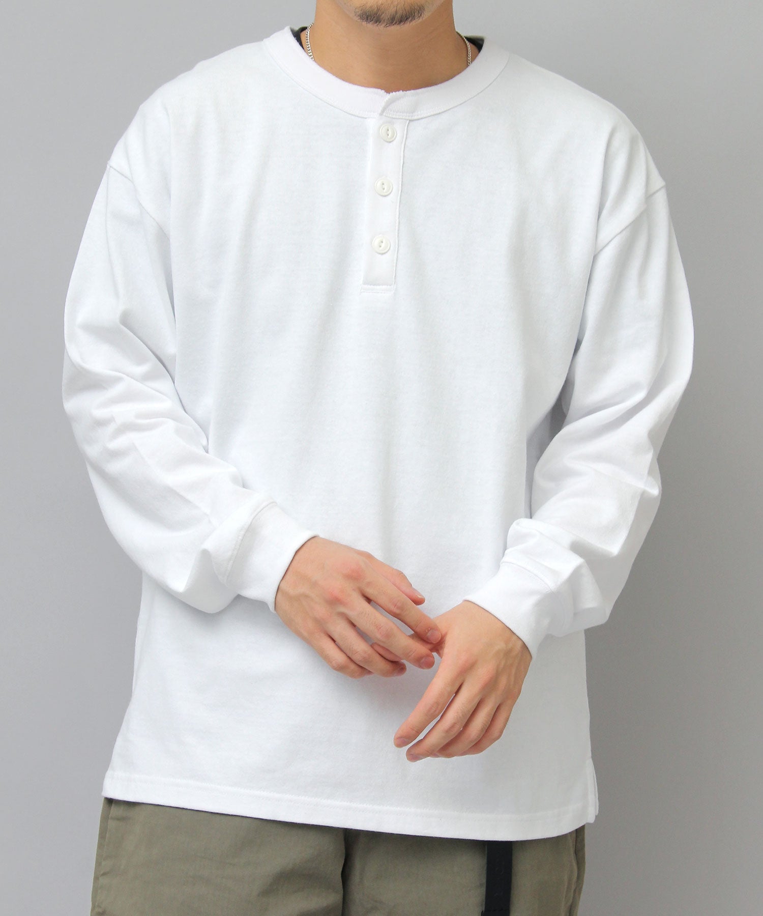 グッドウェア GOODWEAR USAコットン ヘンリーネック ロングスリーブTシャツ ロンT 長袖 レギュラーシルエット （ホワイト） ホワイト