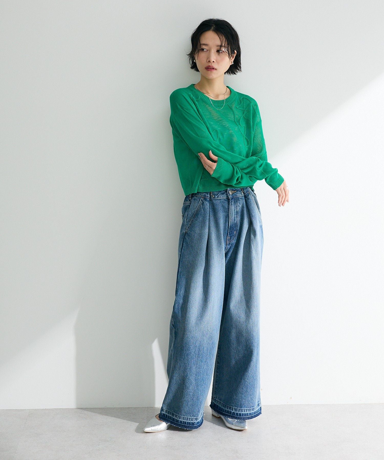 グリーン パークス Green Parks タックワイドデニムパンツ （ホワイト） ホワイト