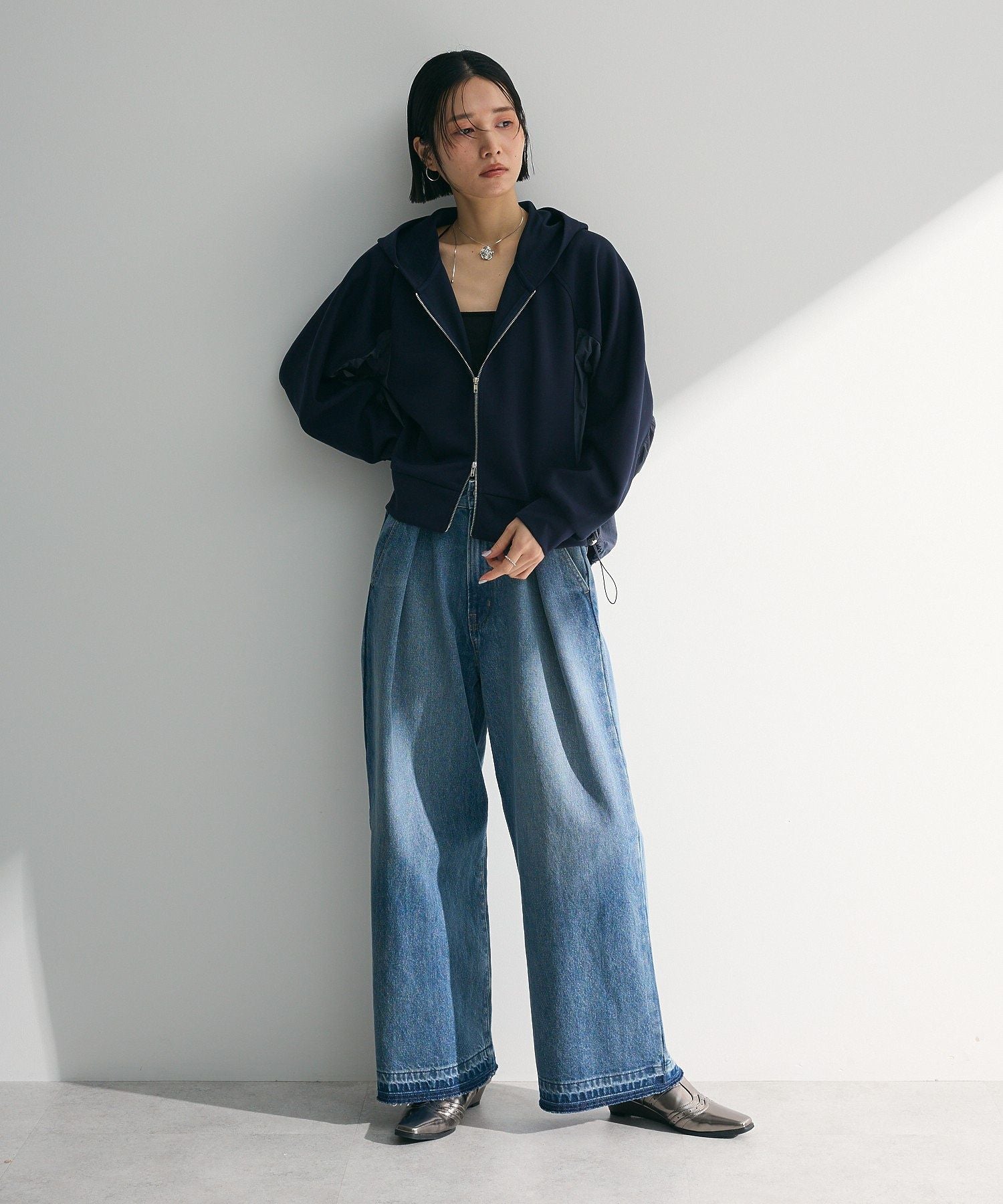 グリーン パークス Green Parks タックワイドデニムパンツ （ホワイト） ホワイト