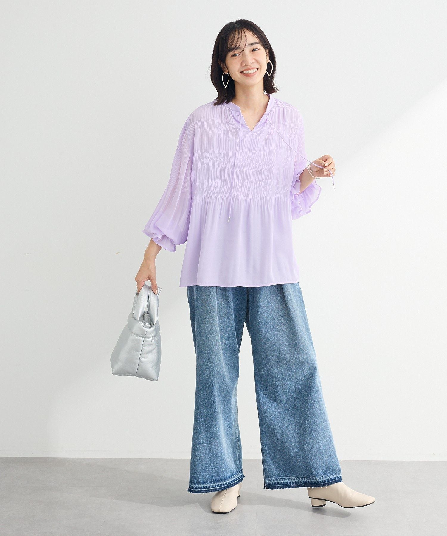 グリーン パークス Green Parks タックワイドデニムパンツ （ホワイト） ホワイト