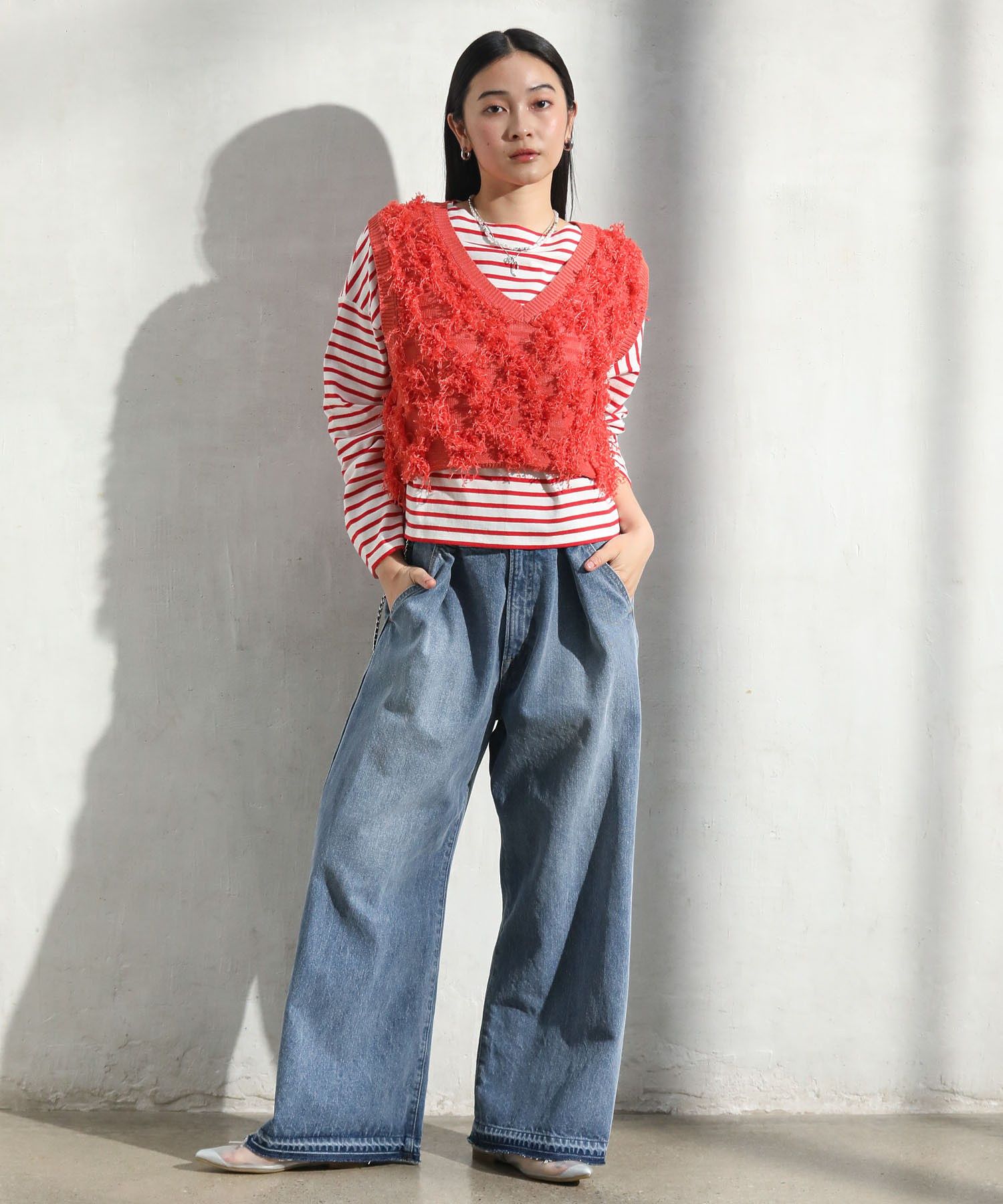 グリーン パークス Green Parks タックワイドデニムパンツ （ホワイト） ホワイト