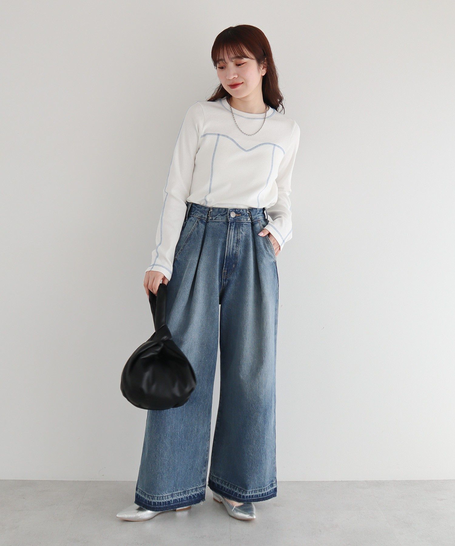 グリーン パークス Green Parks タックワイドデニムパンツ （ホワイト） ホワイト