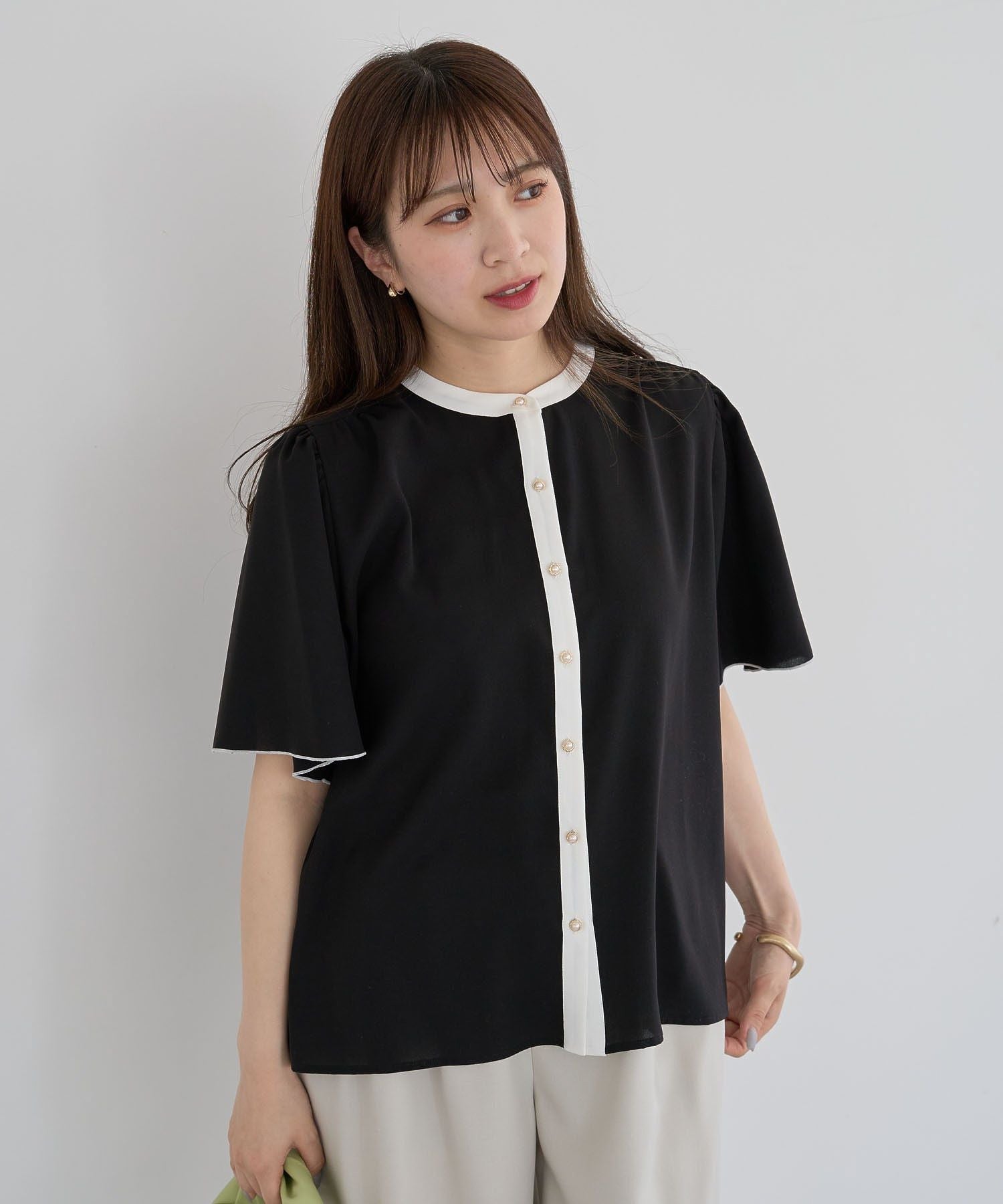 グリーン パークス Green Parks ・ELENCARE DUE バイカラーブラウス （ブラック） ブラック