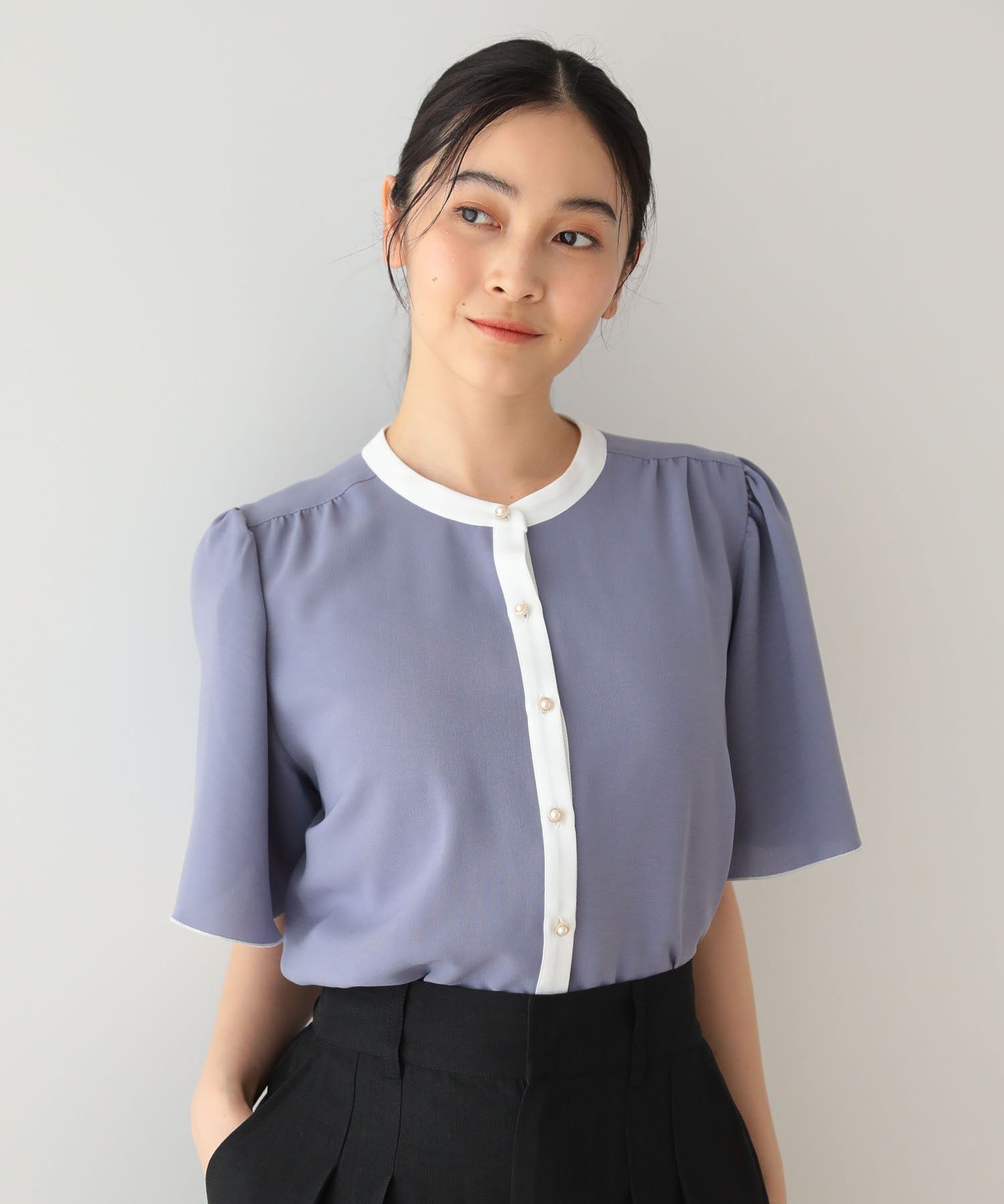 グリーン パークス Green Parks ・ELENCARE DUE バイカラーブラウス （ブラック） ブラック