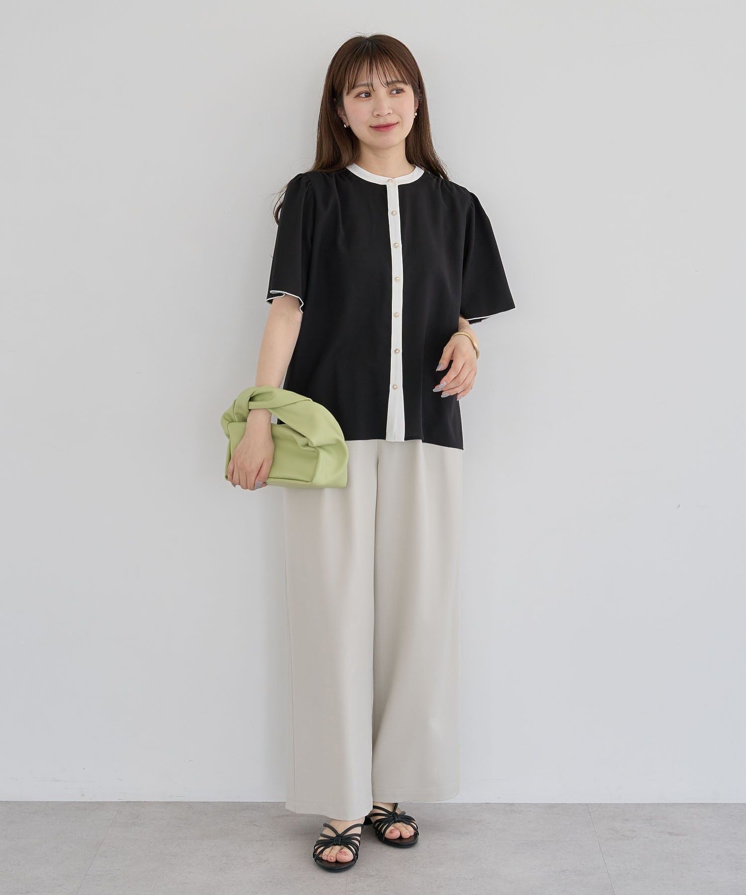 グリーン パークス Green Parks ・ELENCARE DUE バイカラーブラウス （ブラック） ブラック