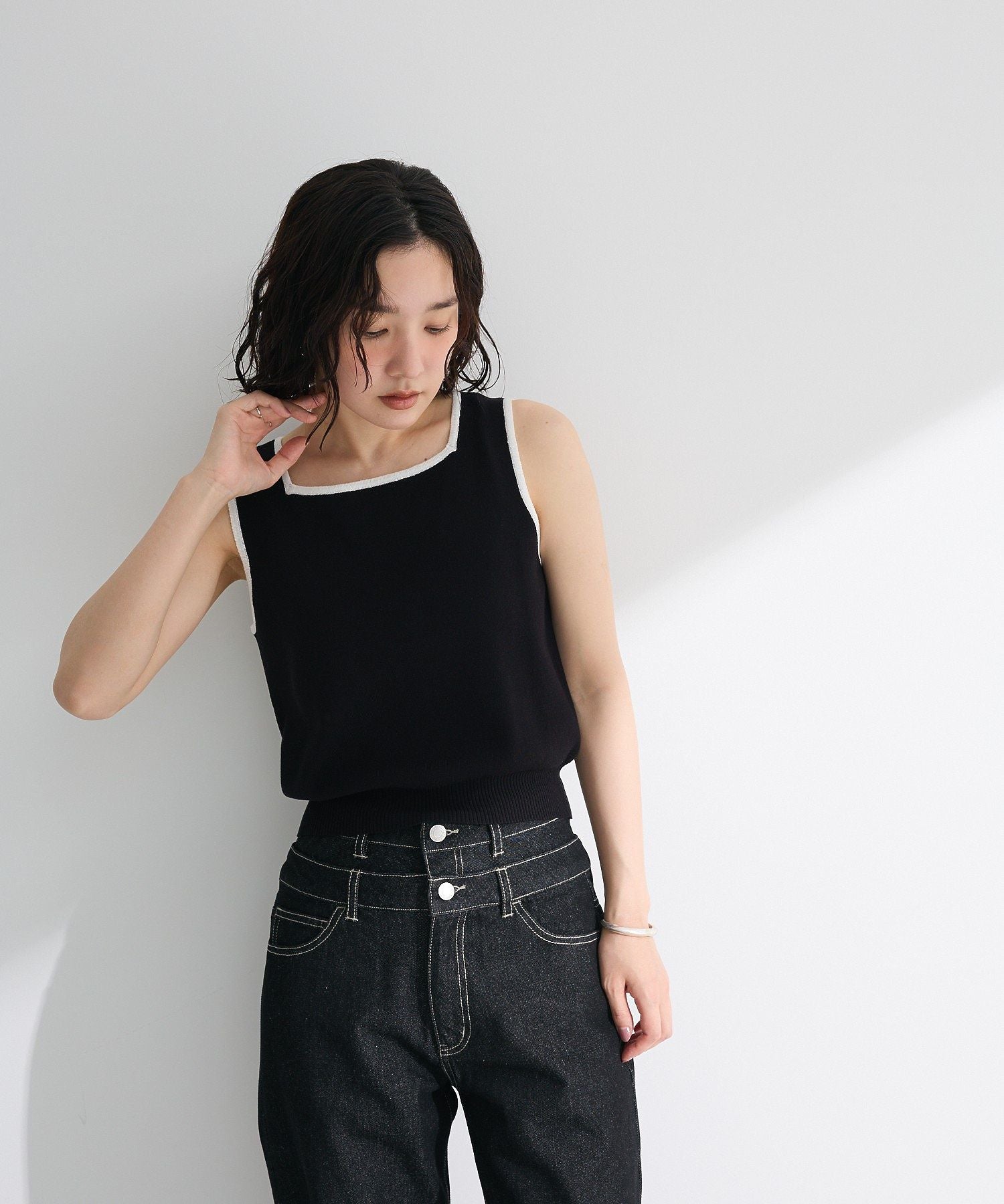 グリーン パークス Green Parks ・ELENCARE DUE バイカラーニットタンク （カーキ） カーキ