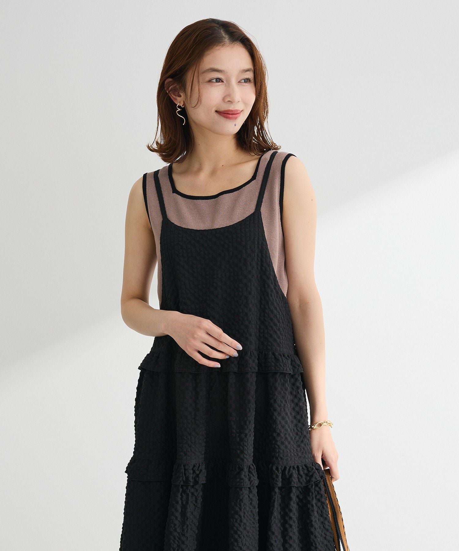 グリーン パークス Green Parks ・ELENCARE DUE バイカラーニットタンク （カーキ） カーキ