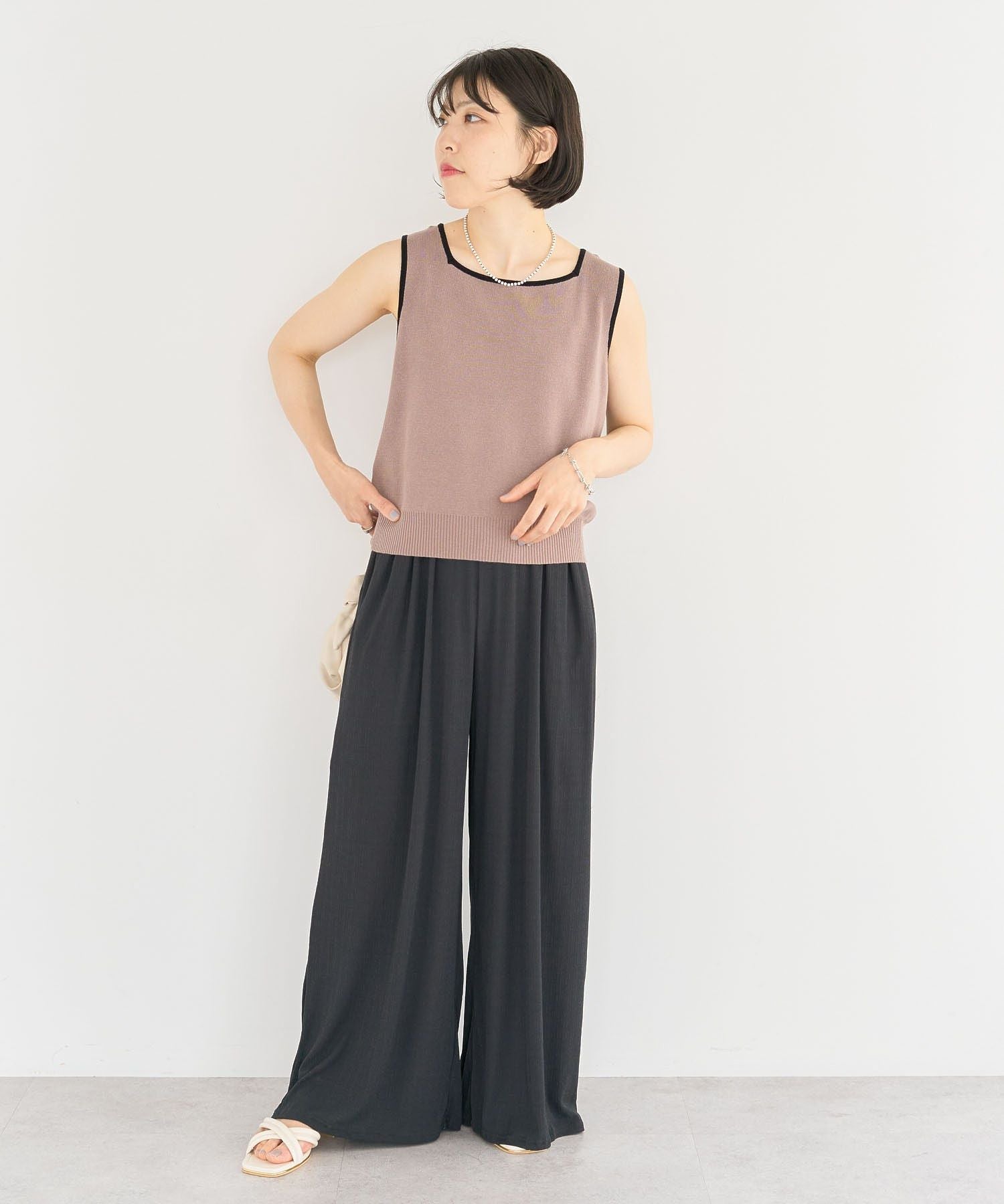 グリーン パークス Green Parks ・ELENCARE DUE バイカラーニットタンク （カーキ） カーキ