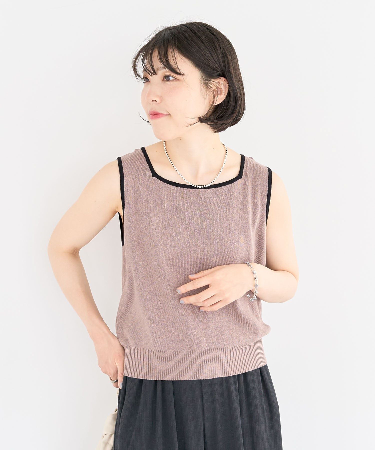 グリーン パークス Green Parks ・ELENCARE DUE バイカラーニットタンク （カーキ） カーキ