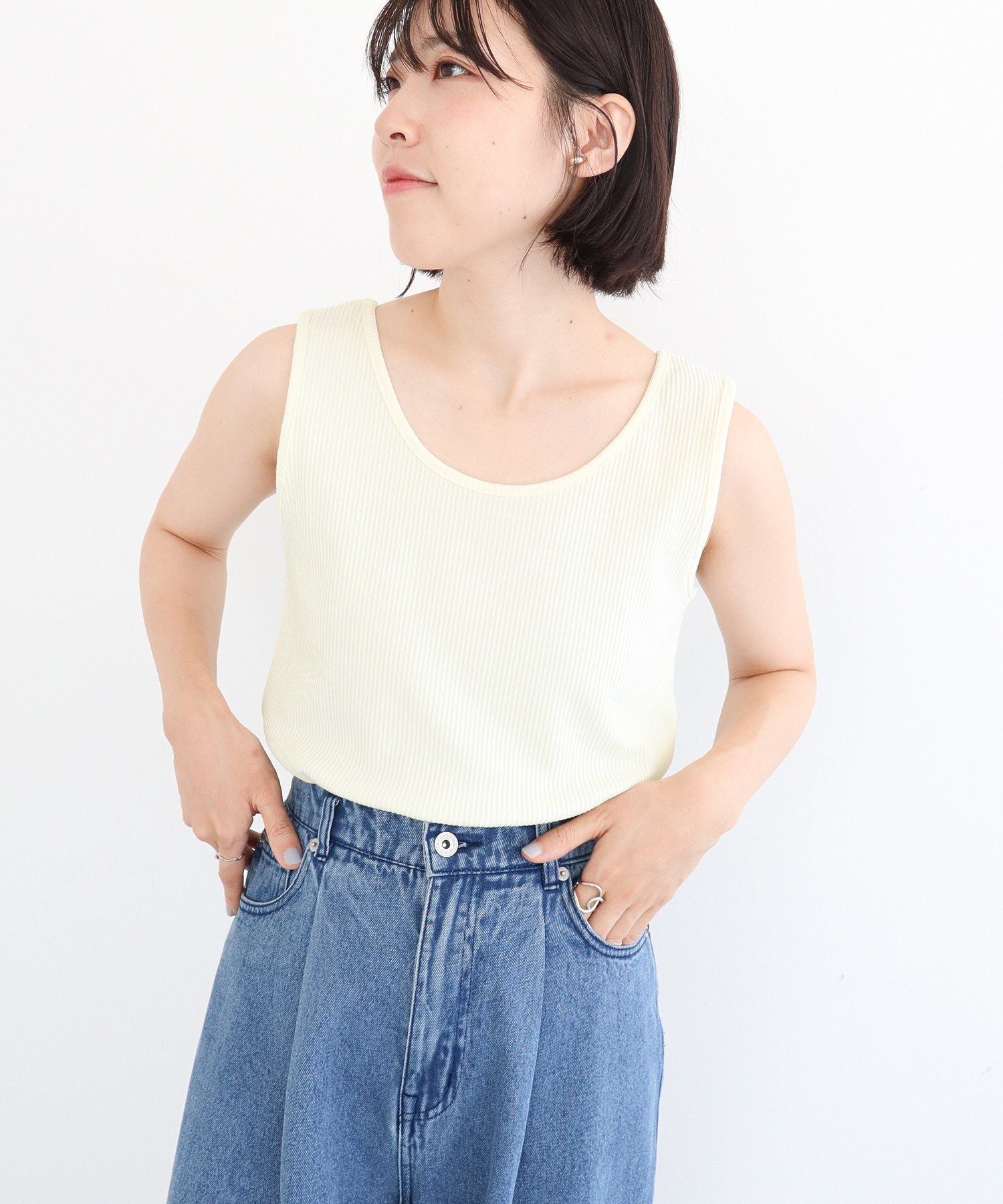 グリーン パークス Green Parks 前後2WAY リブタンクトップⅡ （アイボリー） アイボリー