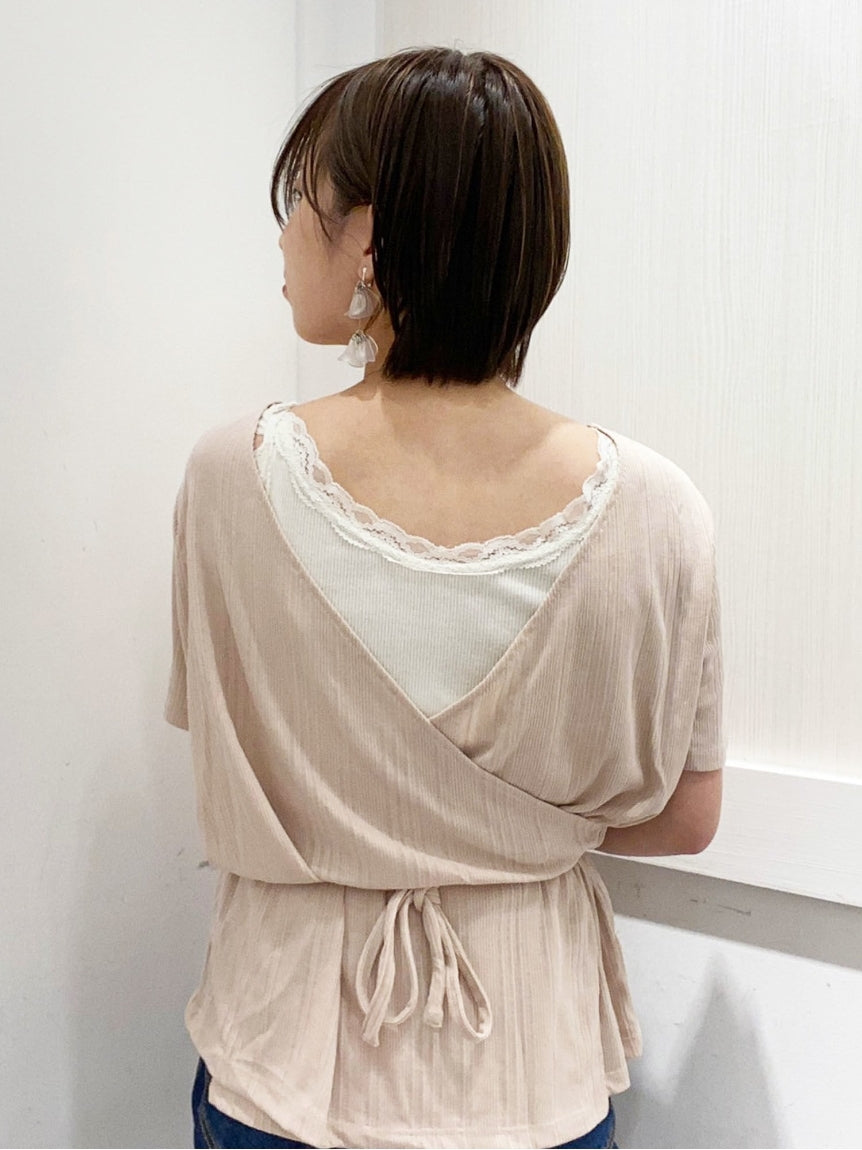 グリーン パークス Green Parks 【E hyphen world gallery】バックカシュクールリブプルオーバー （ライトベージュ） ライトベージュ