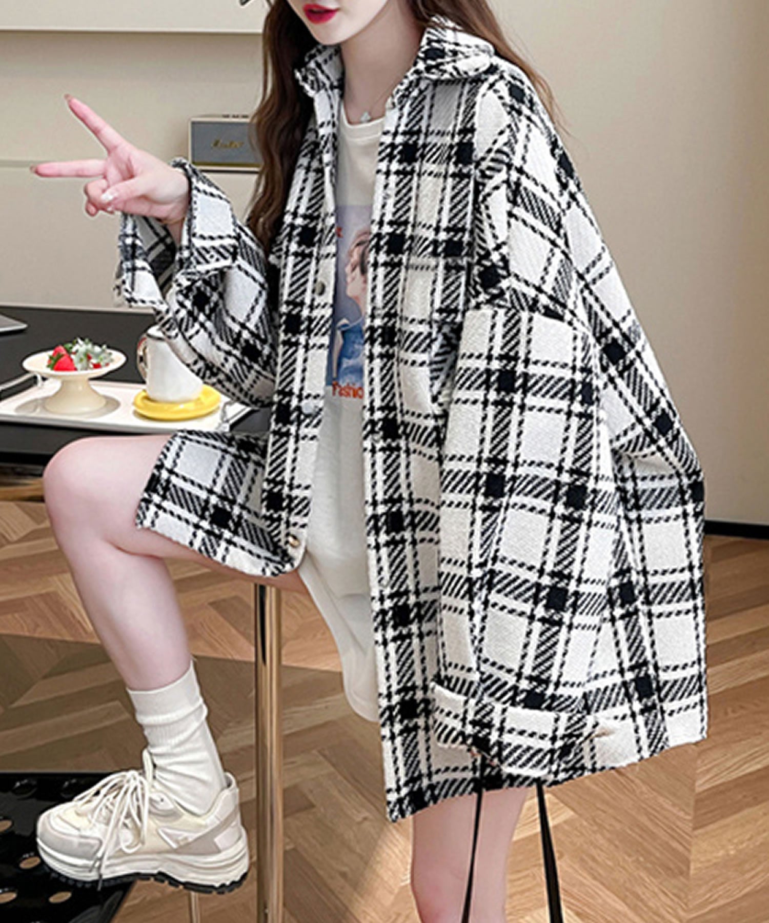 グランディール Grandeir ビッグシルエットチェック柄シャツジャケット