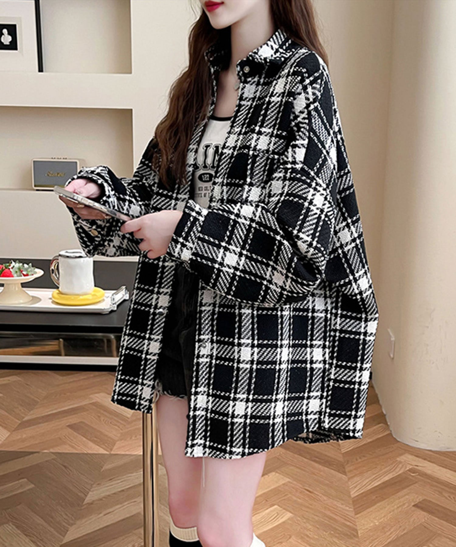 グランディール Grandeir ビッグシルエットチェック柄シャツジャケット