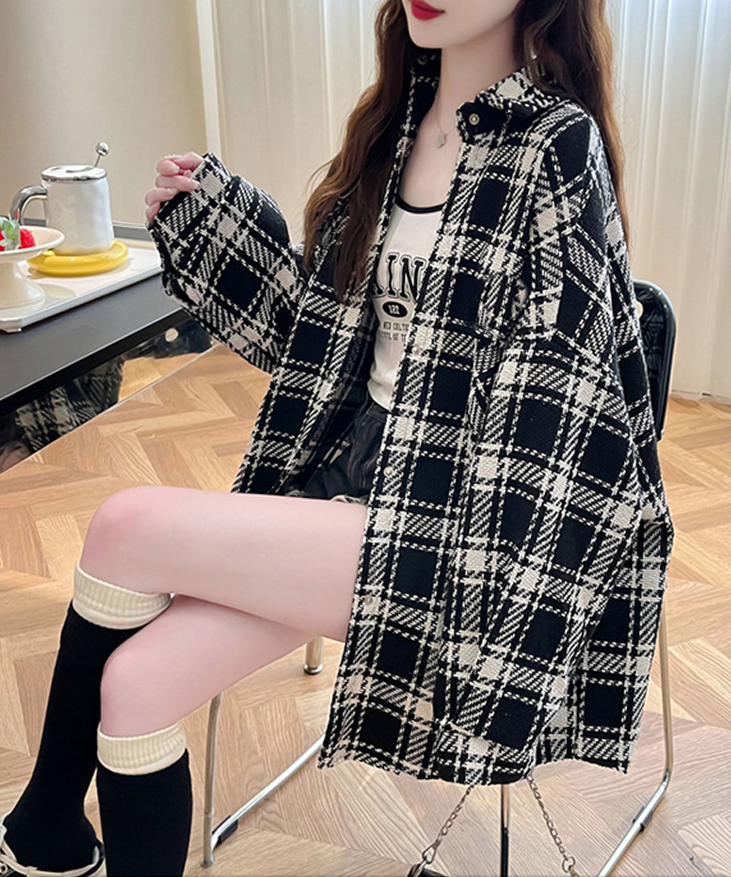 グランディール Grandeir ビッグシルエットチェック柄シャツジャケット