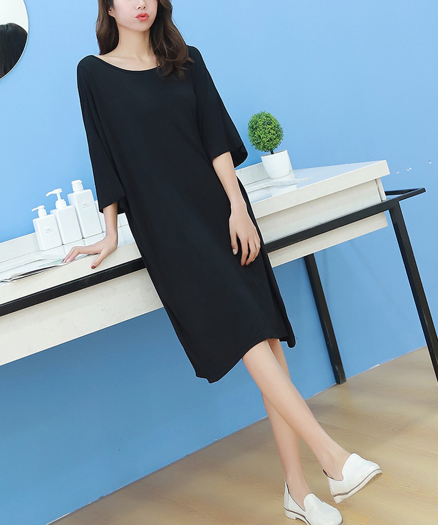 Grandeir 一字肩家居服連身裙
