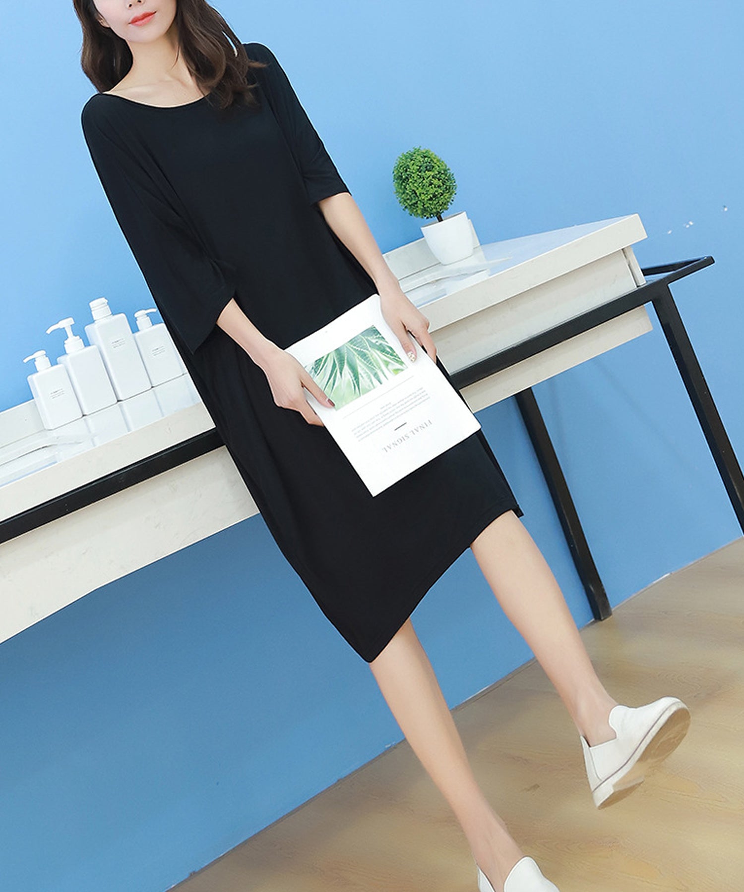 Grandeir 一字肩家居服連身裙