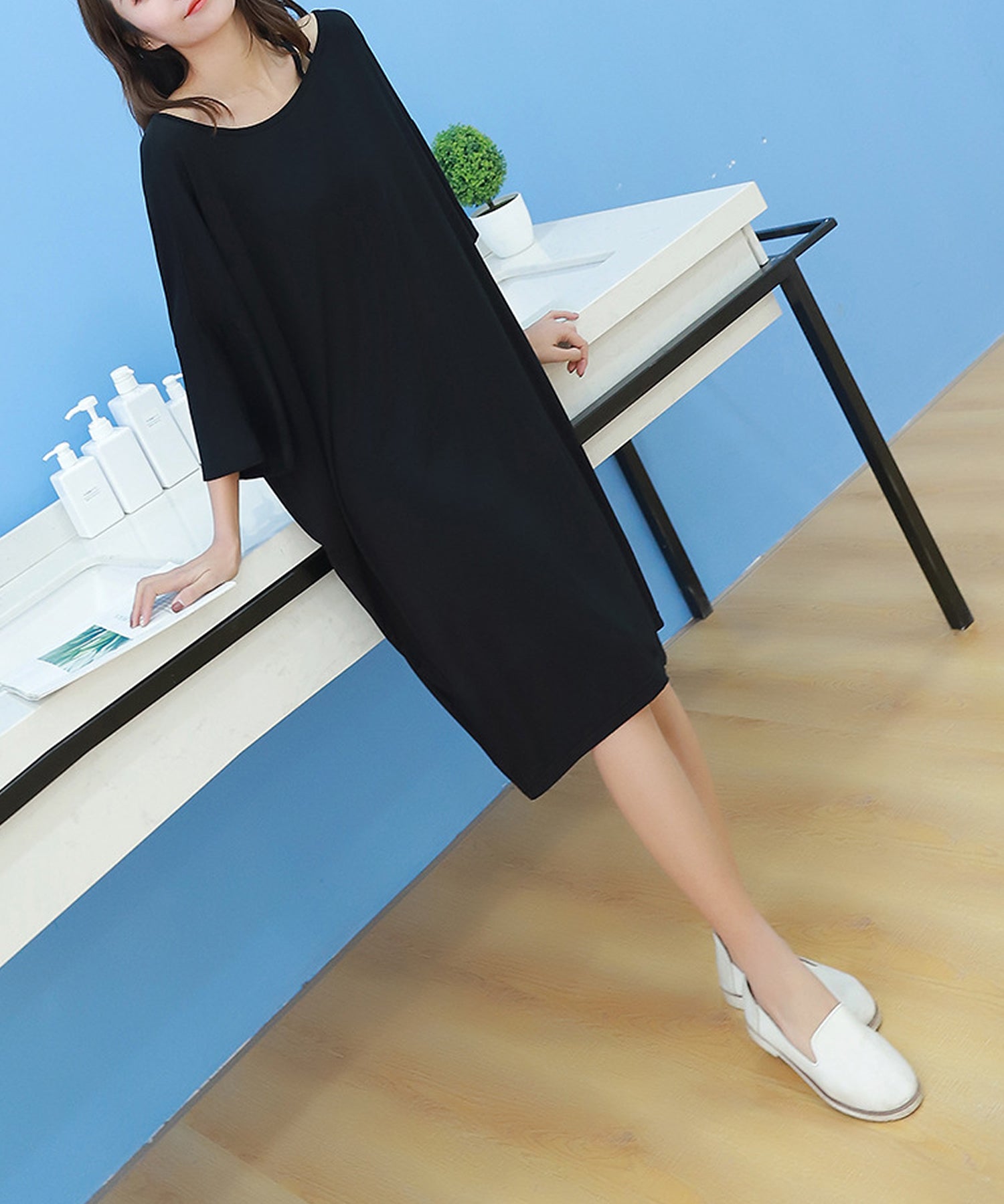 Grandeir 一字肩家居服連身裙