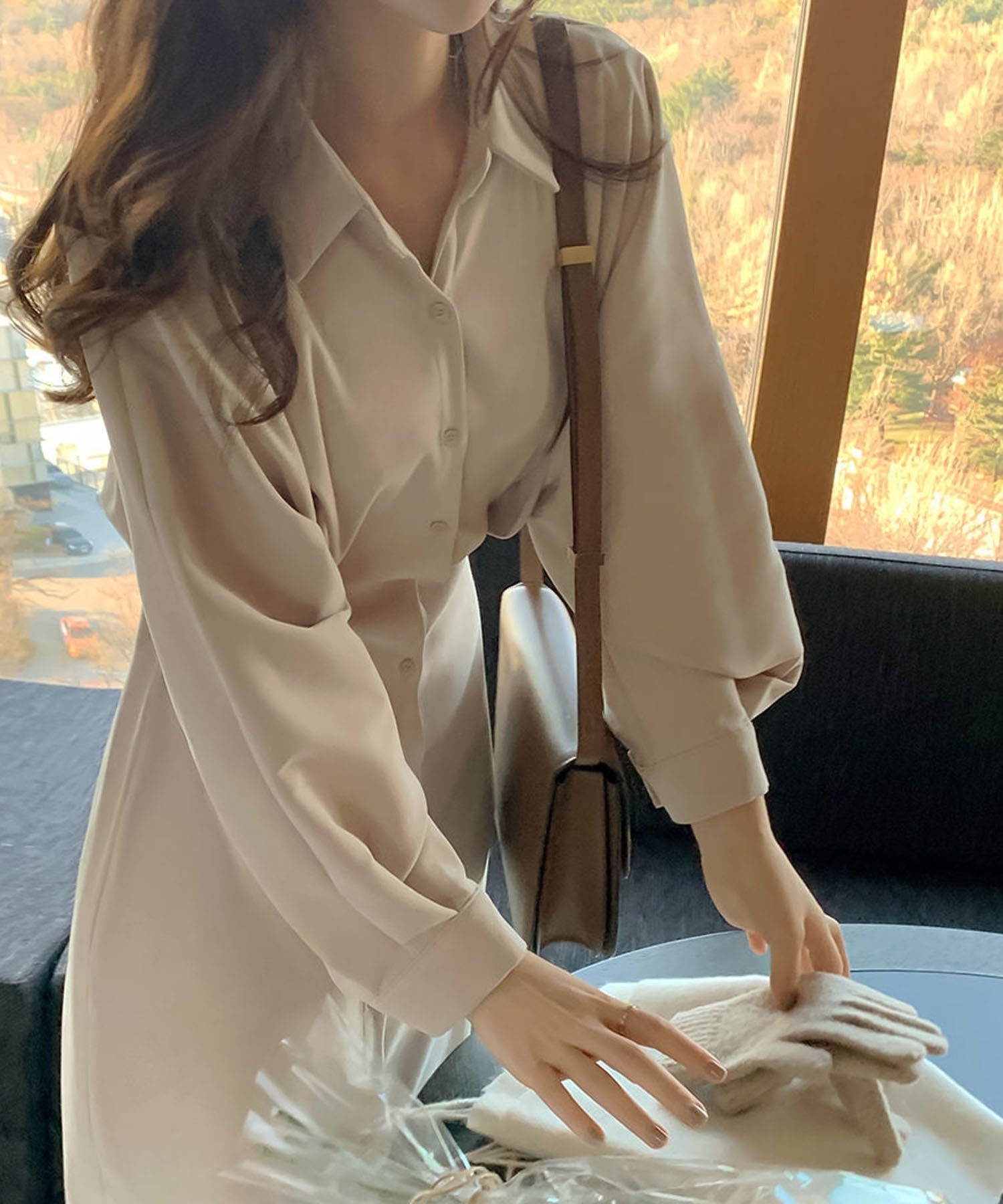 ガーリードール Girly Doll ボリュームシャツバルーンスリーブワンピース【韓国ファッション】 （ベージュ） ベージュ