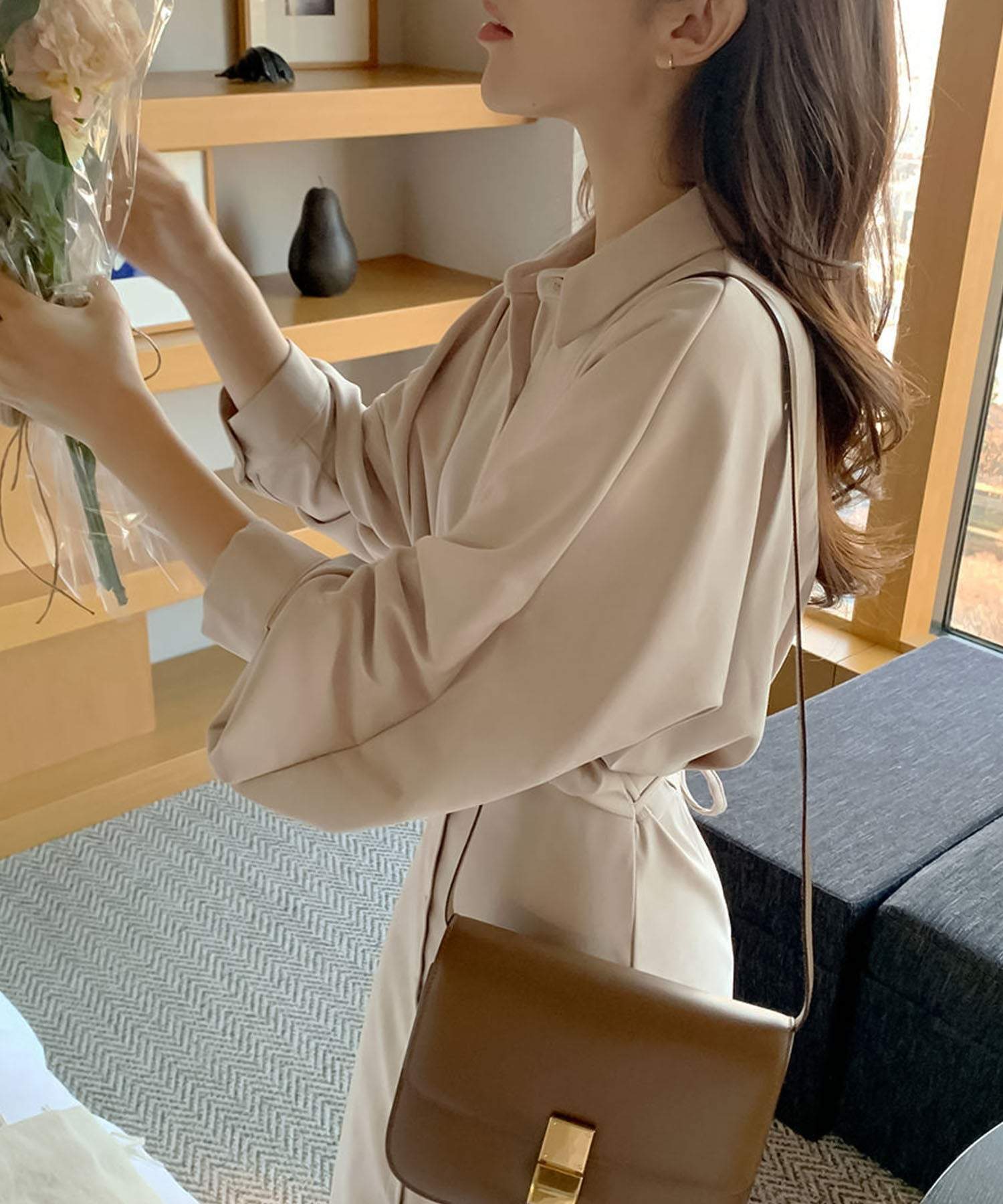 ガーリードール Girly Doll ボリュームシャツバルーンスリーブワンピース【韓国ファッション】 （ベージュ） ベージュ