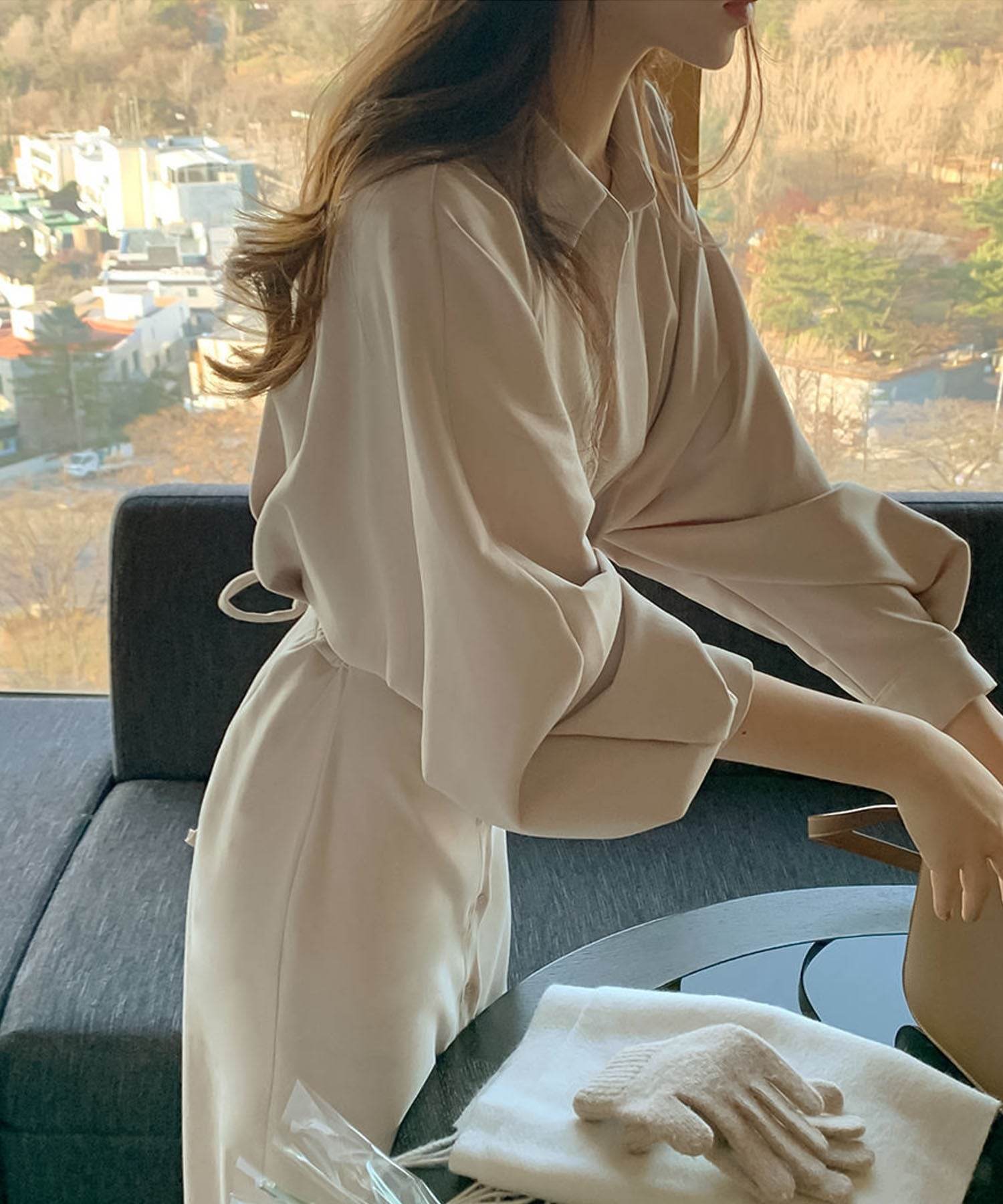 ガーリードール Girly Doll ボリュームシャツバルーンスリーブワンピース【韓国ファッション】 （ベージュ） ベージュ