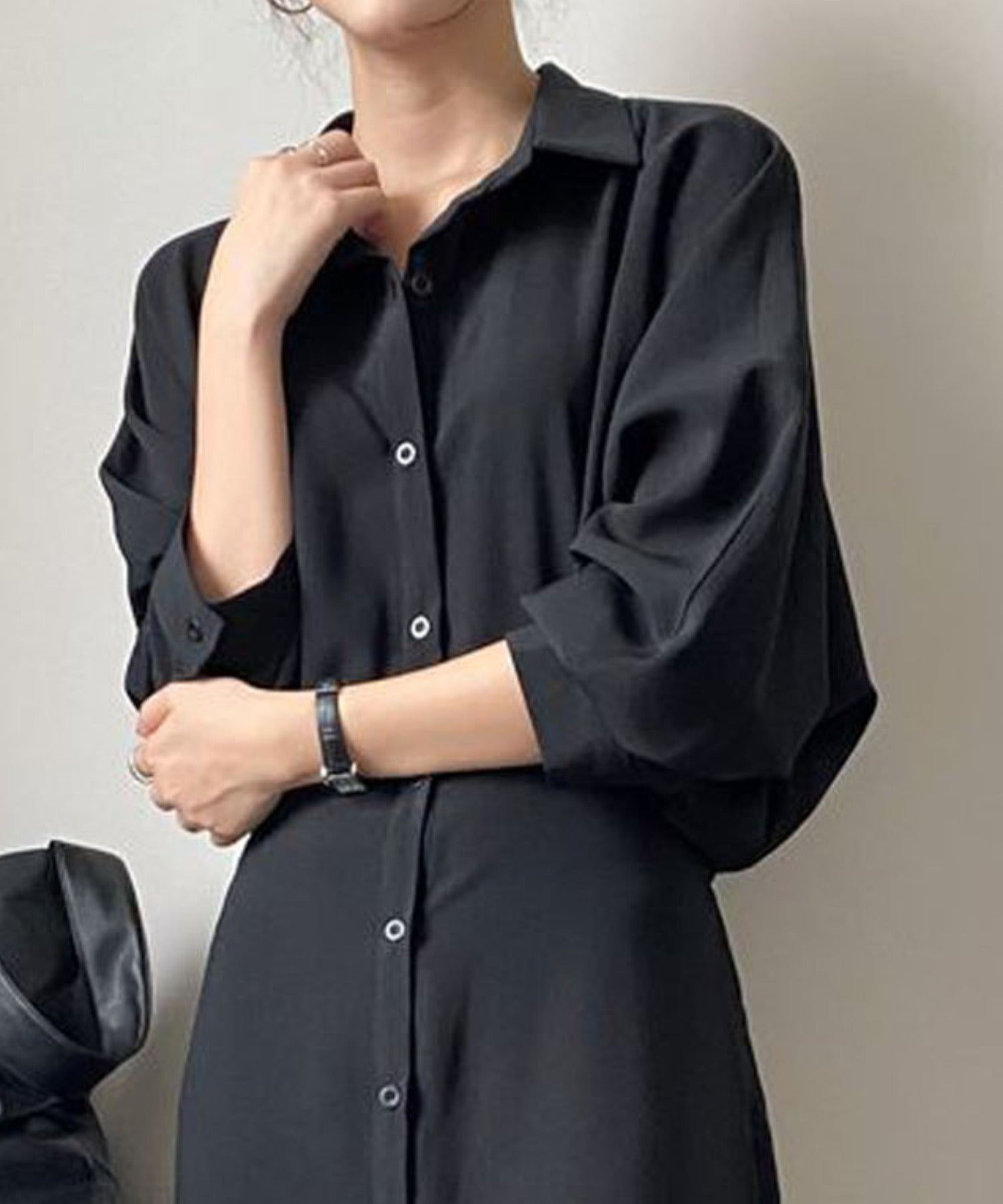 ガーリードール Girly Doll ボリュームシャツバルーンスリーブワンピース【韓国ファッション】 （ブラック） ブラック