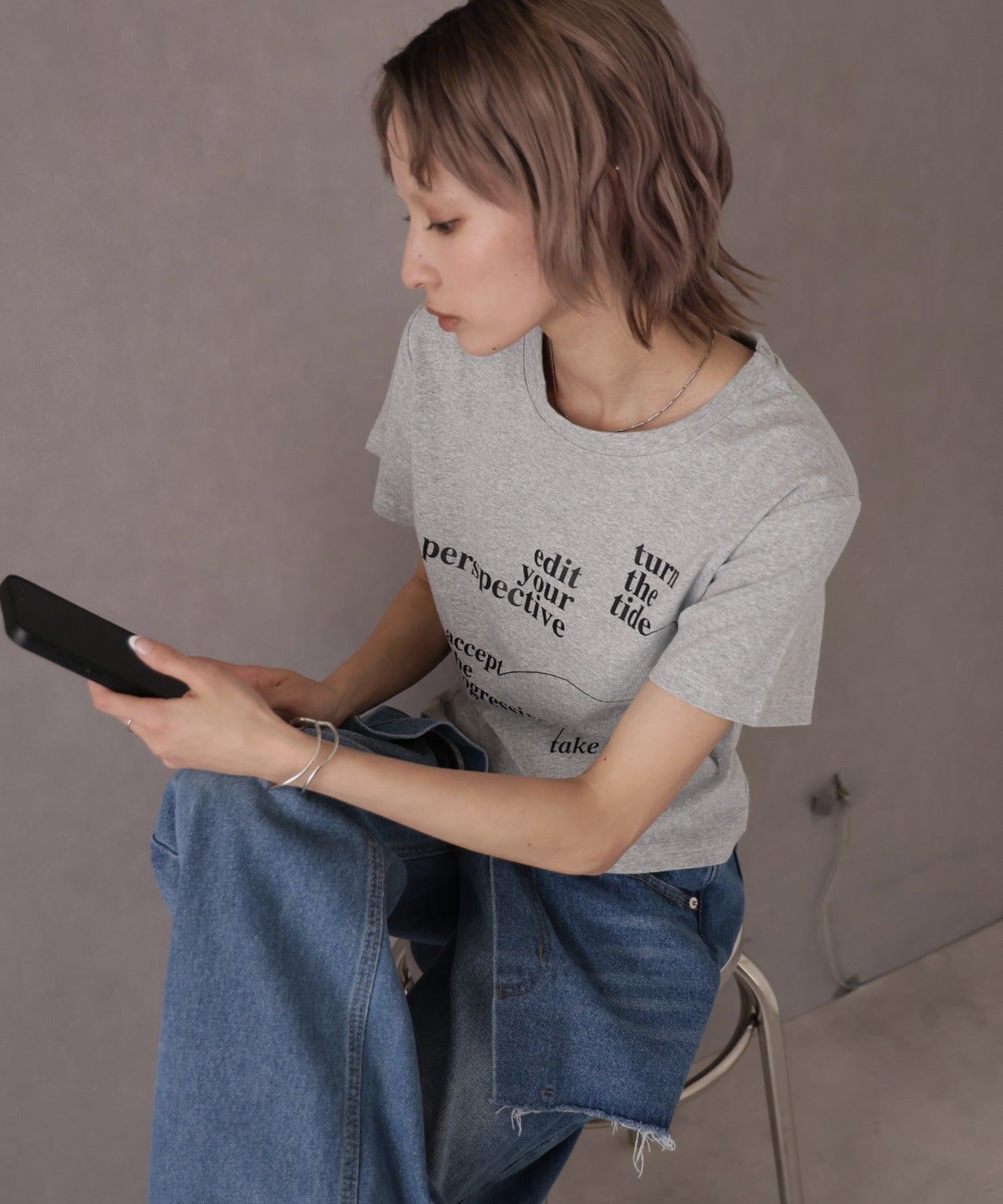 ガーリードール Girly Doll ロゴプリントコンパクトTシャツ （グレー） グレー