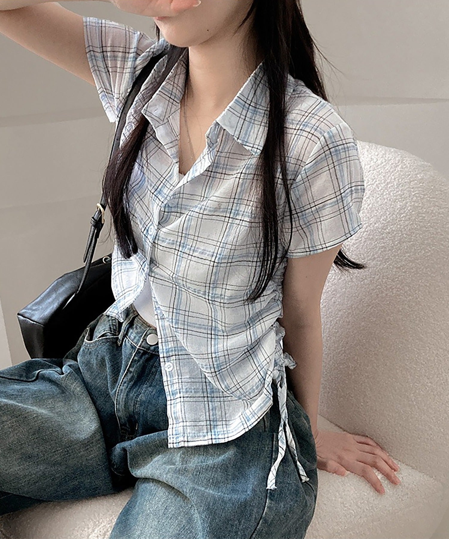 ガーリードール Girly Doll サイドシャーリングチェックシャツ （ホワイト） ホワイト