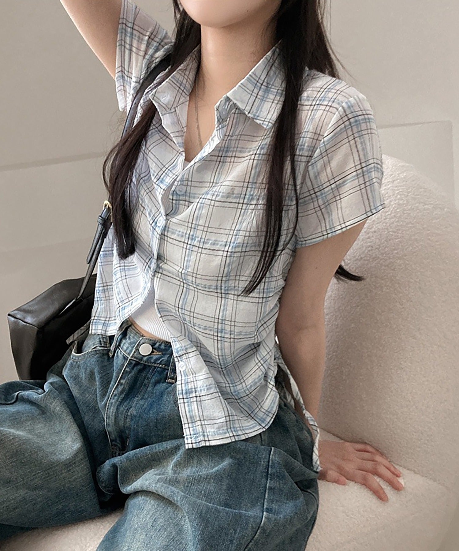 ガーリードール Girly Doll サイドシャーリングチェックシャツ （ホワイト） ホワイト