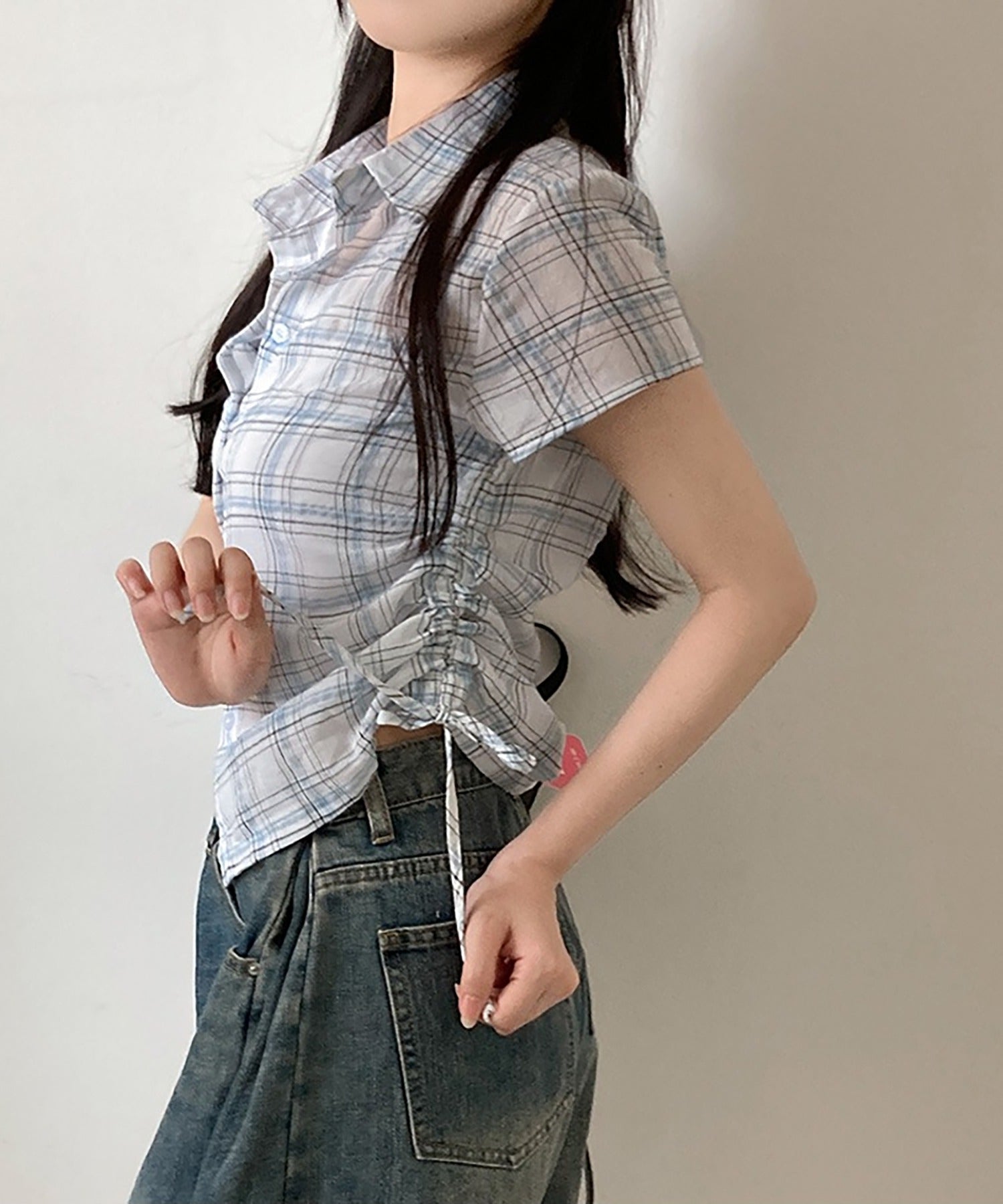ガーリードール Girly Doll サイドシャーリングチェックシャツ （ホワイト） ホワイト