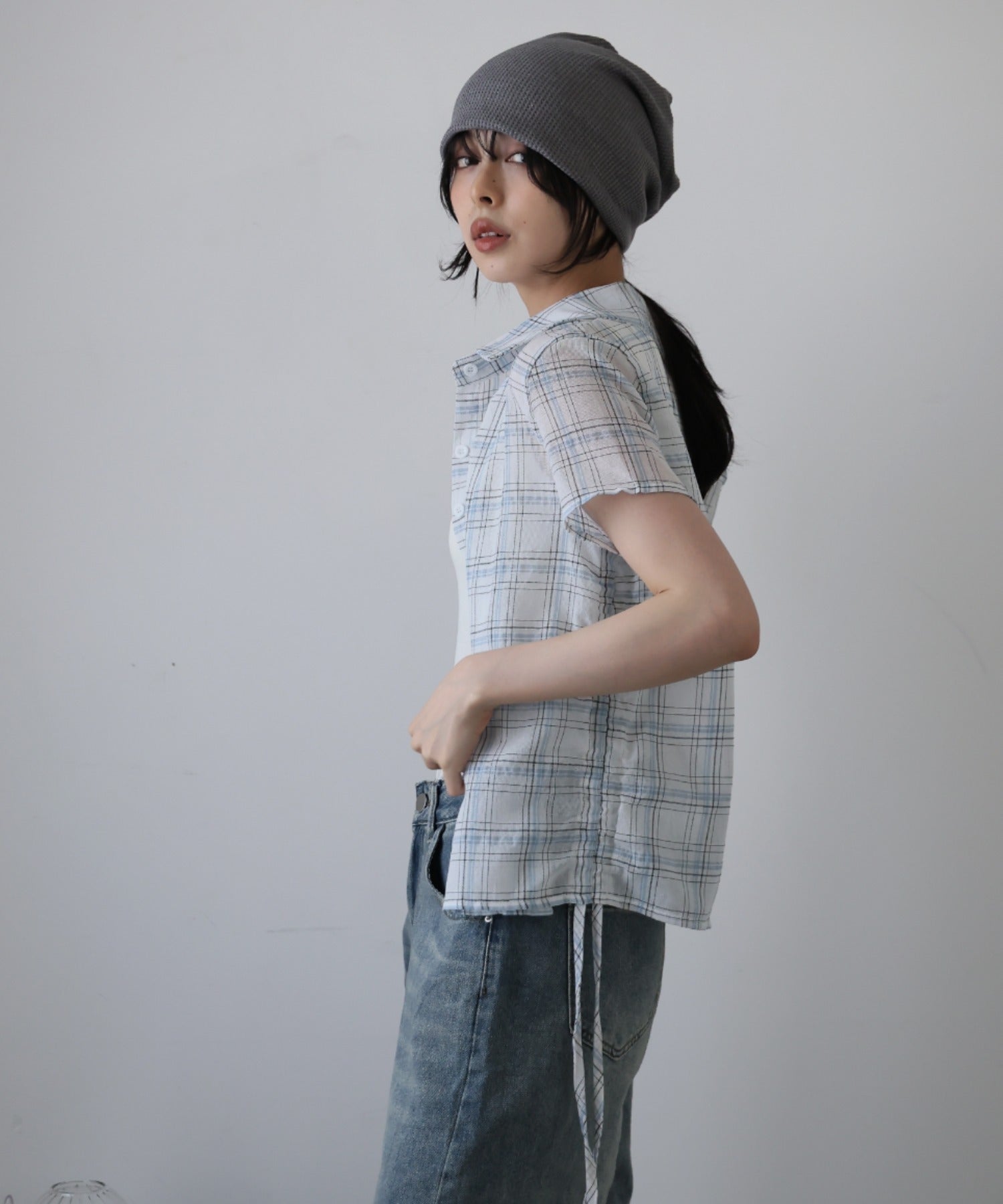 ガーリードール Girly Doll サイドシャーリングチェックシャツ （ホワイト） ホワイト