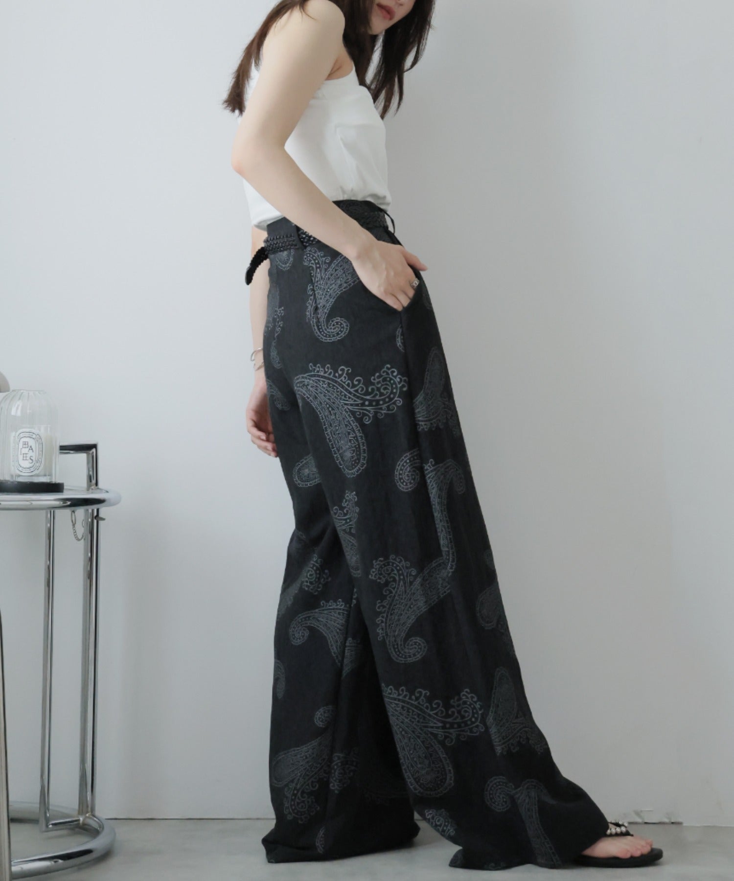 ガーリードール Girly Doll ベルト付きペイズリー柄ワイドパンツ （ブラック） ブラック