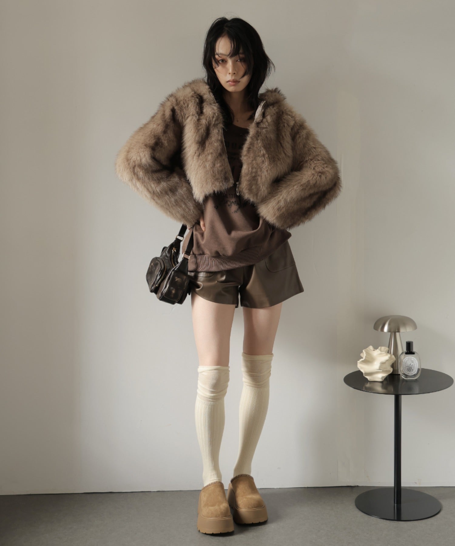 ガーリードール Girly Doll フード付きフェイクファーショート丈コート （ライトブラウン） ライトブラウン