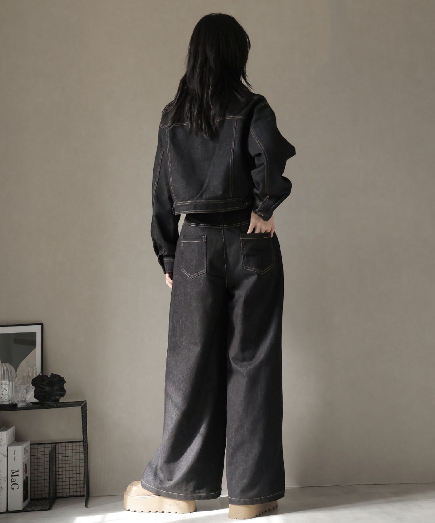 ガーリードール Girly Doll スカーフ付きデニムセットアップ ジャケット×パンツ （ブラック） ブラック