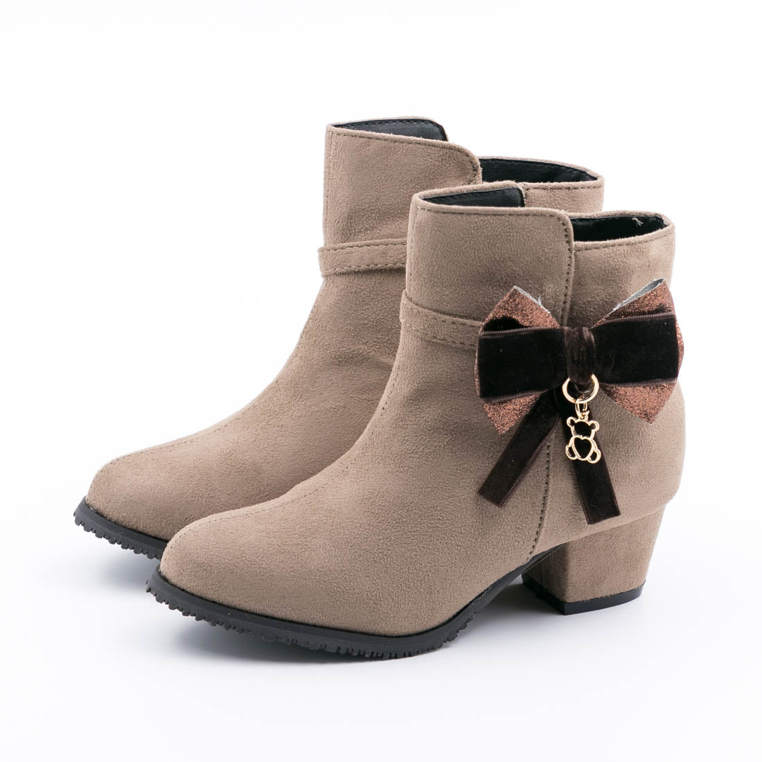 ギャラリー gallery キッズ ジュニア 女の子 子供 ブーツ リボン クマ チャーム スエード調 低反発インソール 滑り止め （オーク） オーク