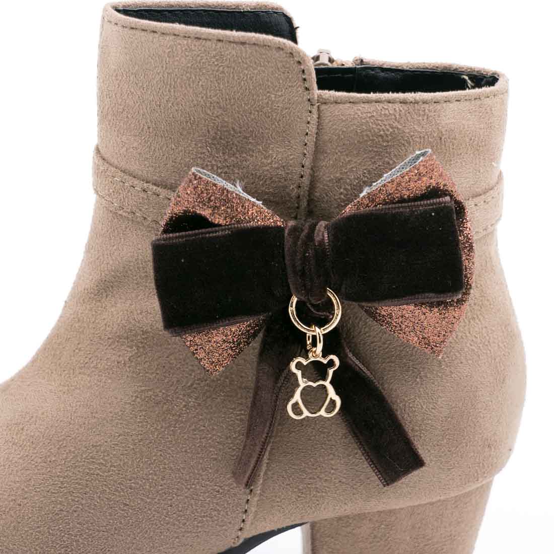 ギャラリー gallery キッズ ジュニア 女の子 子供 ブーツ リボン クマ チャーム スエード調 低反発インソール 滑り止め （オーク） オーク