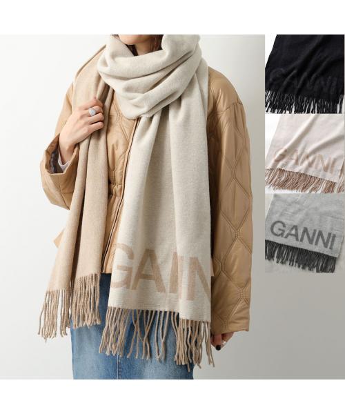 ガニー GANNI GANNI マフラー Fringed Wool Scarf ストール ロゴ フリンジ （A3909/135/Egret） A3909/135/Egret