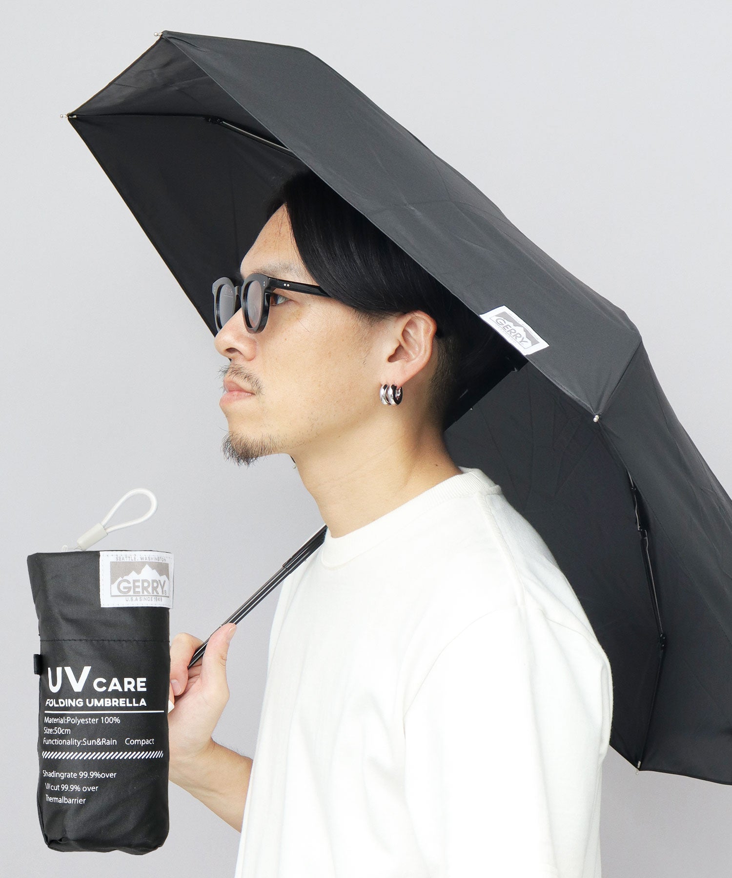 ジェリー GERRY 傘 日傘 晴雨兼用 UVカット 遮光 シルバー 黒 白 メンズ 折り畳み傘