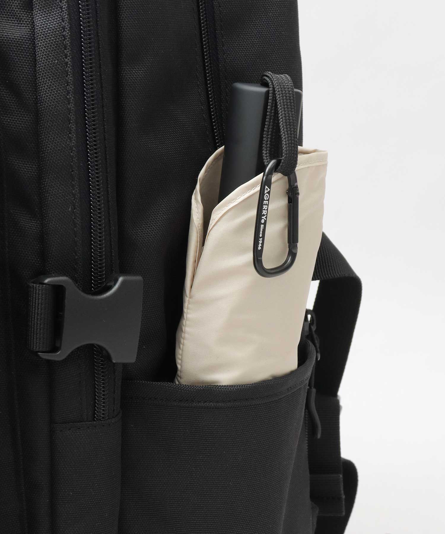 ジェリー GERRY 超撥水 軽量・スリム スマート メンズ折傘 大きめサイズ 58cm カラビナ付き （ベージュ） ベージュ