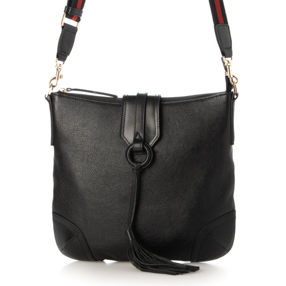 ジェニュインレザー Genuine Leather フリンジ本革ショルダーバッグ （black） black