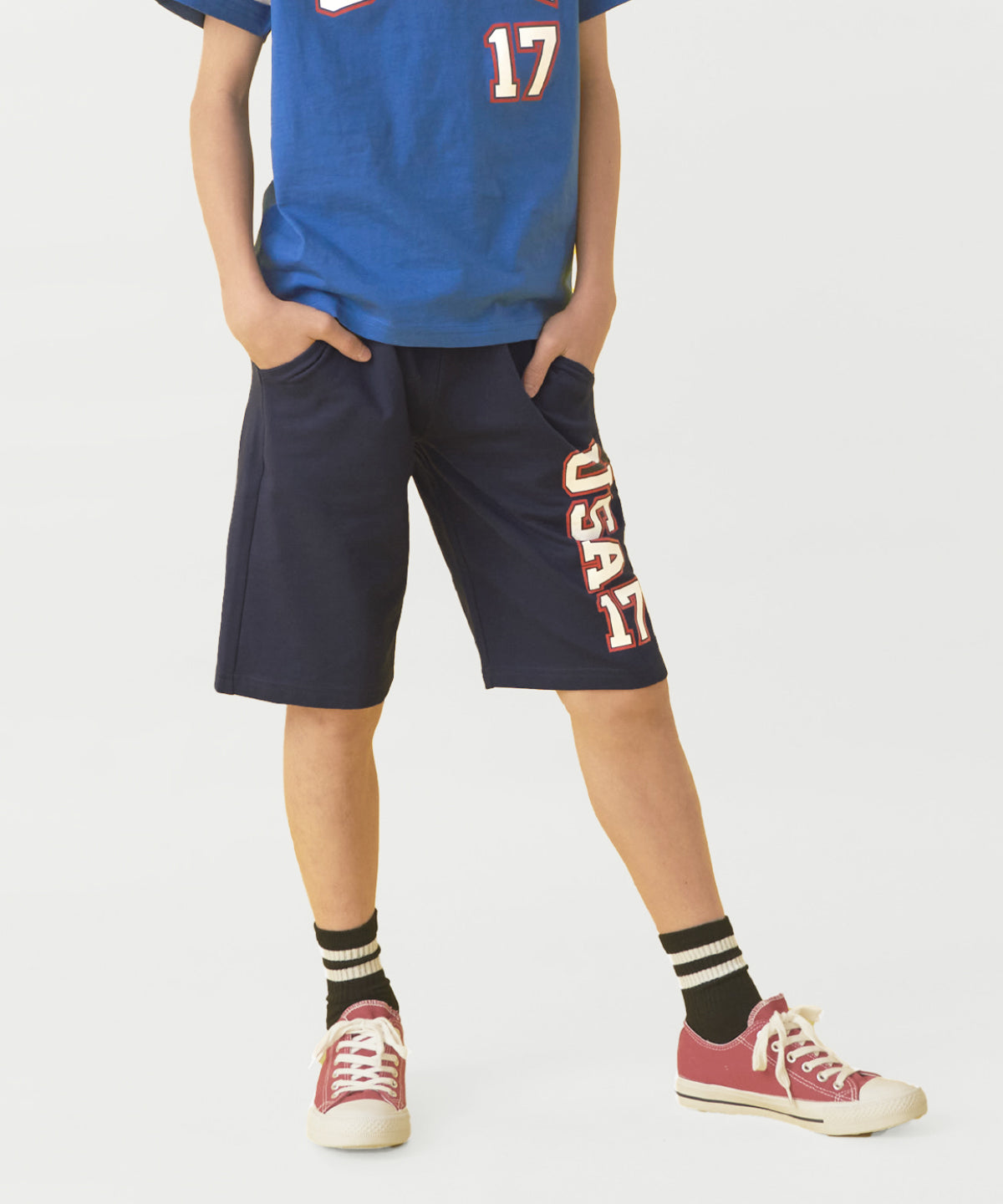 ディフィット D.FIT USAミニ裏毛ハーフパンツ,ネイビー